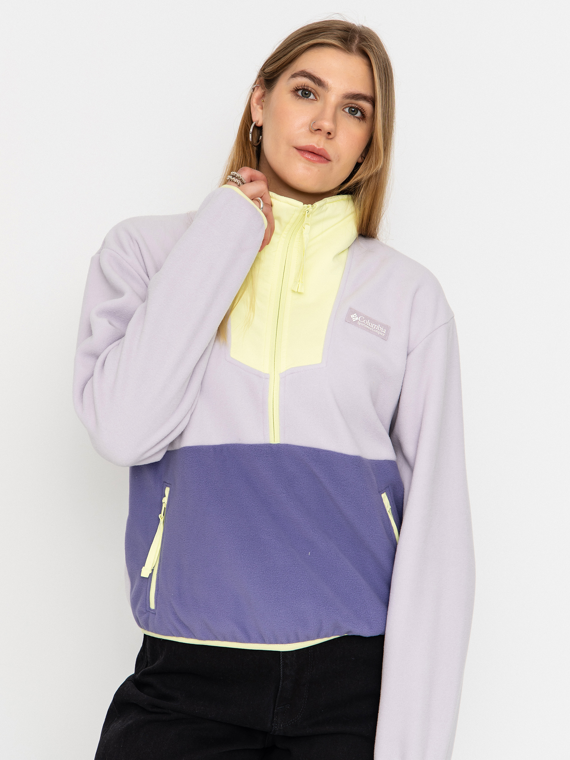 Поларени суитшърт Columbia Sequoia Grove 1/2 Zip Wmn (lavender pearl/stormwatch/citron haze)
