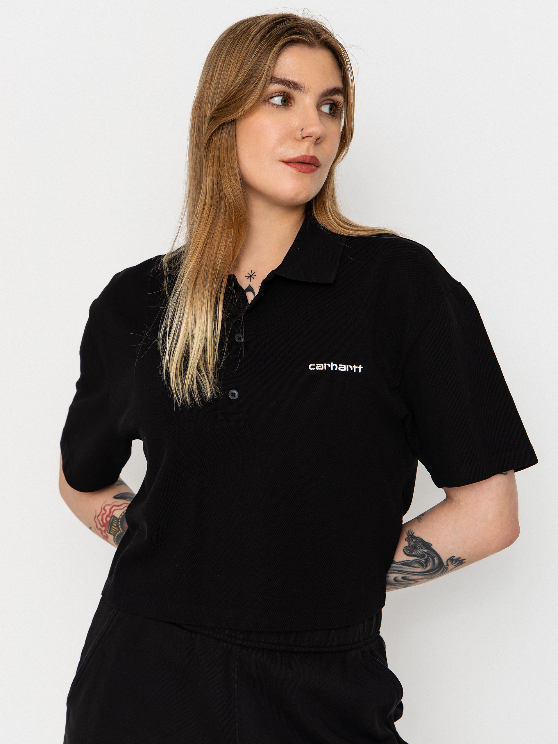 Тениска Carhartt WIP Script Polo Wmn (black/white)