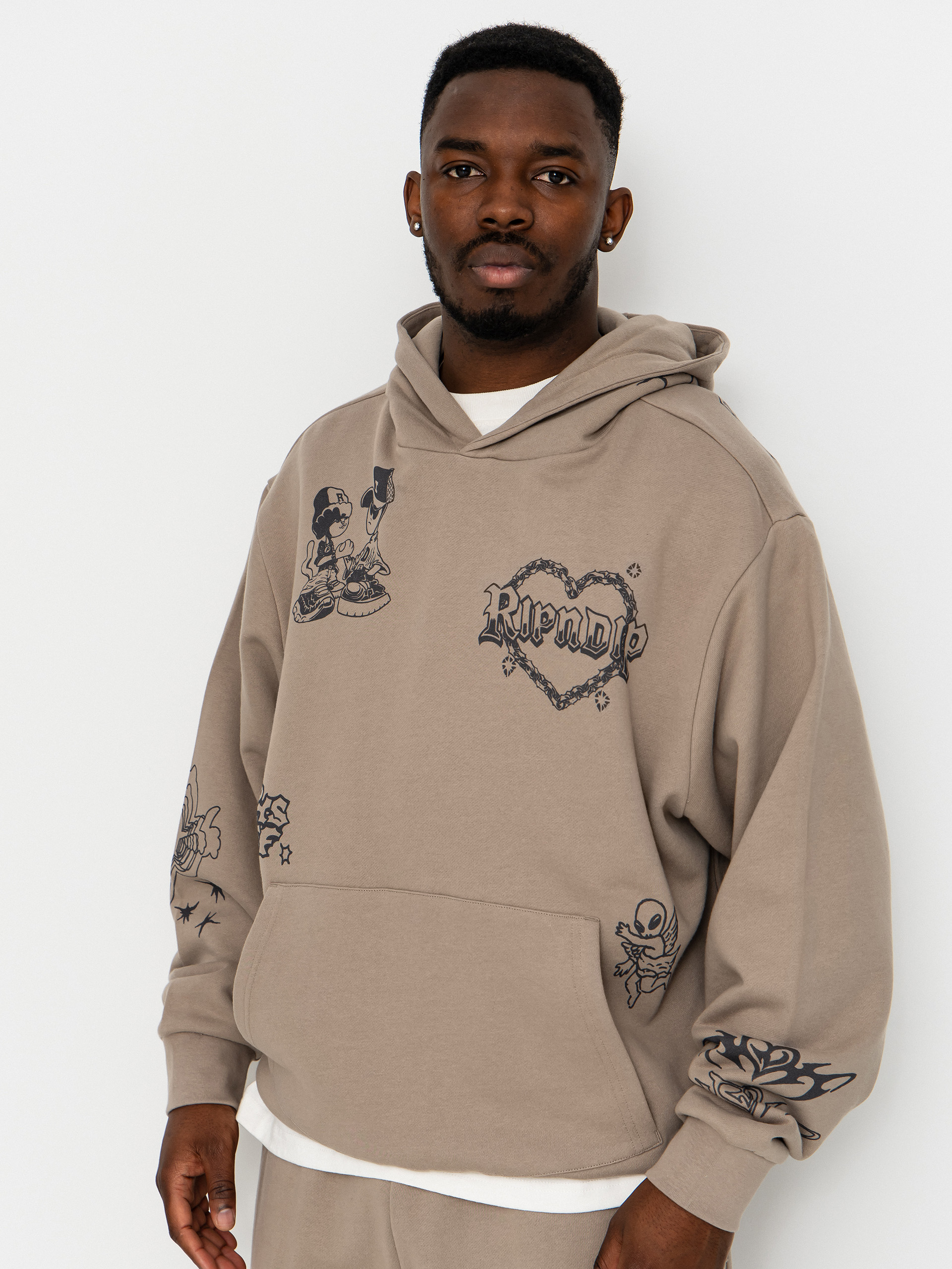 Суитшърт с качулка RipNDip Westside Distressed HD (dark sand wash)