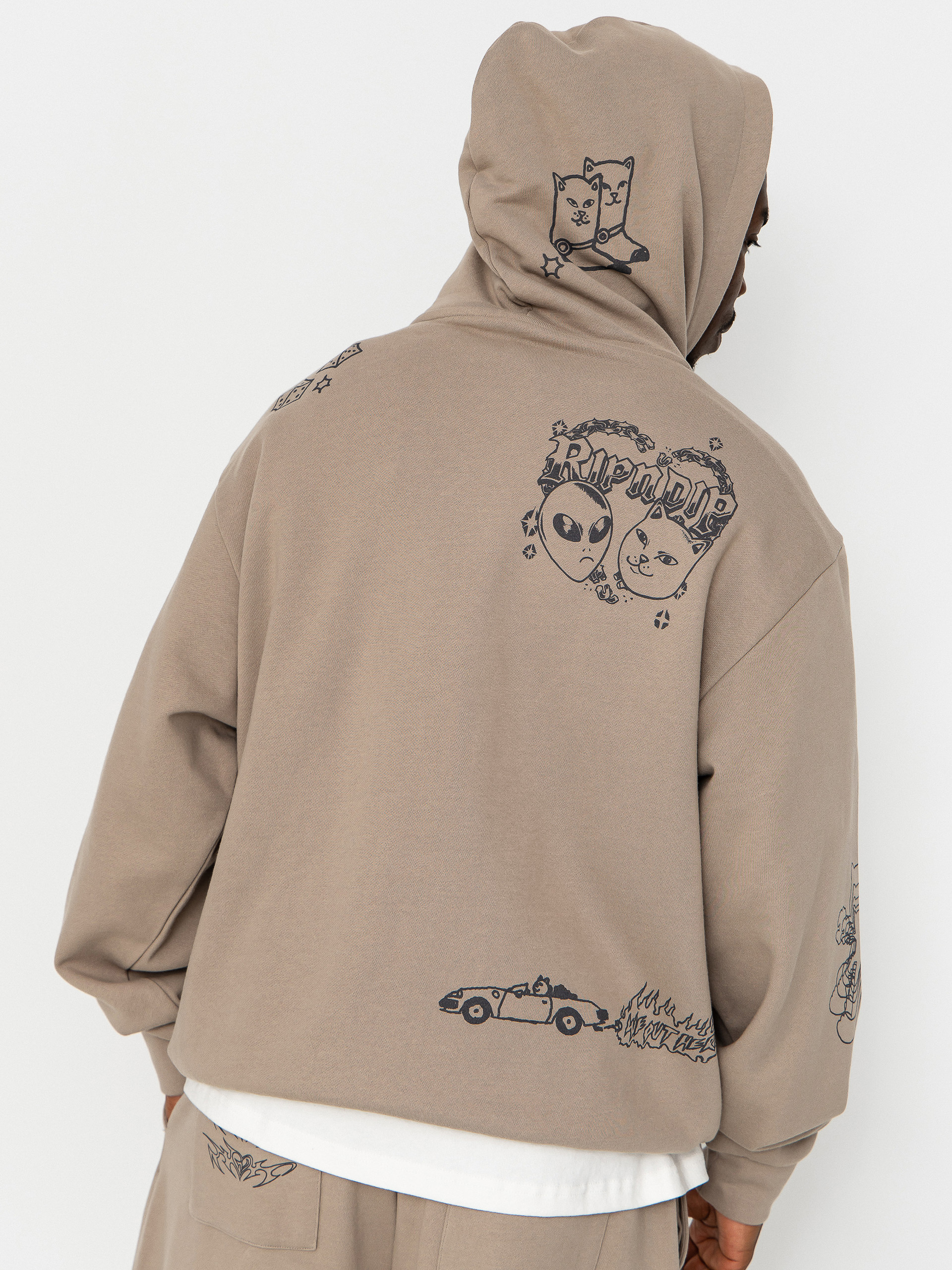 Суитшърт с качулка RipNDip Westside Distressed HD (dark sand wash)