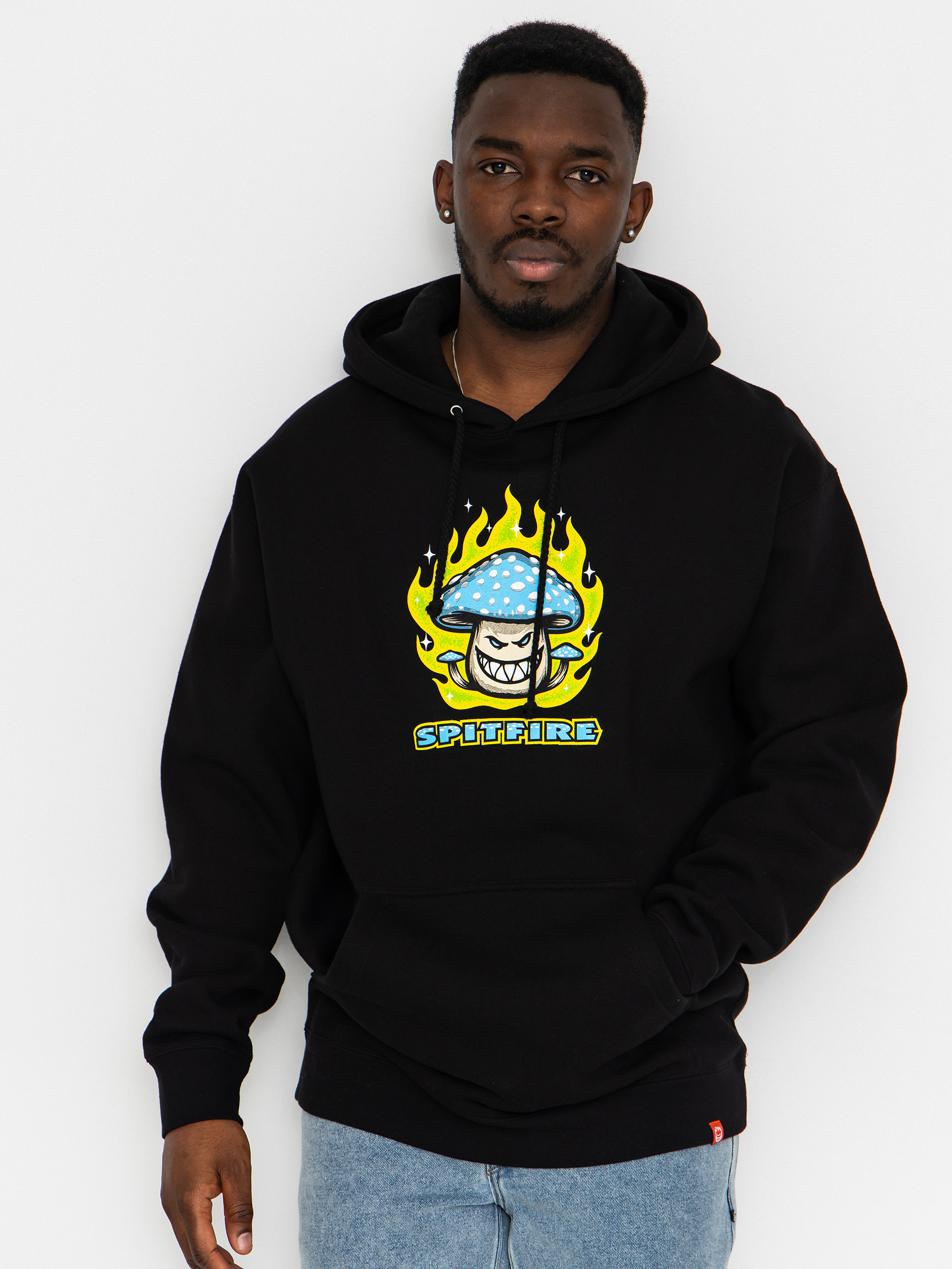 Суитшърт с качулка Spitfire Mushroom Bighead HD (black w/multi color print)