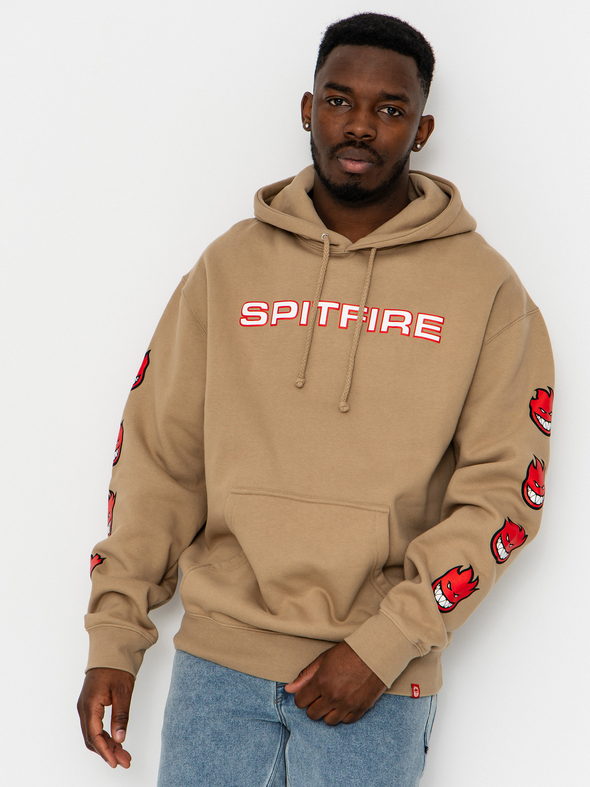 Суитшърт с качулка Spitfire Classic 87 Bighead Fill Sleeve HD (sandstone w/red white black prints)