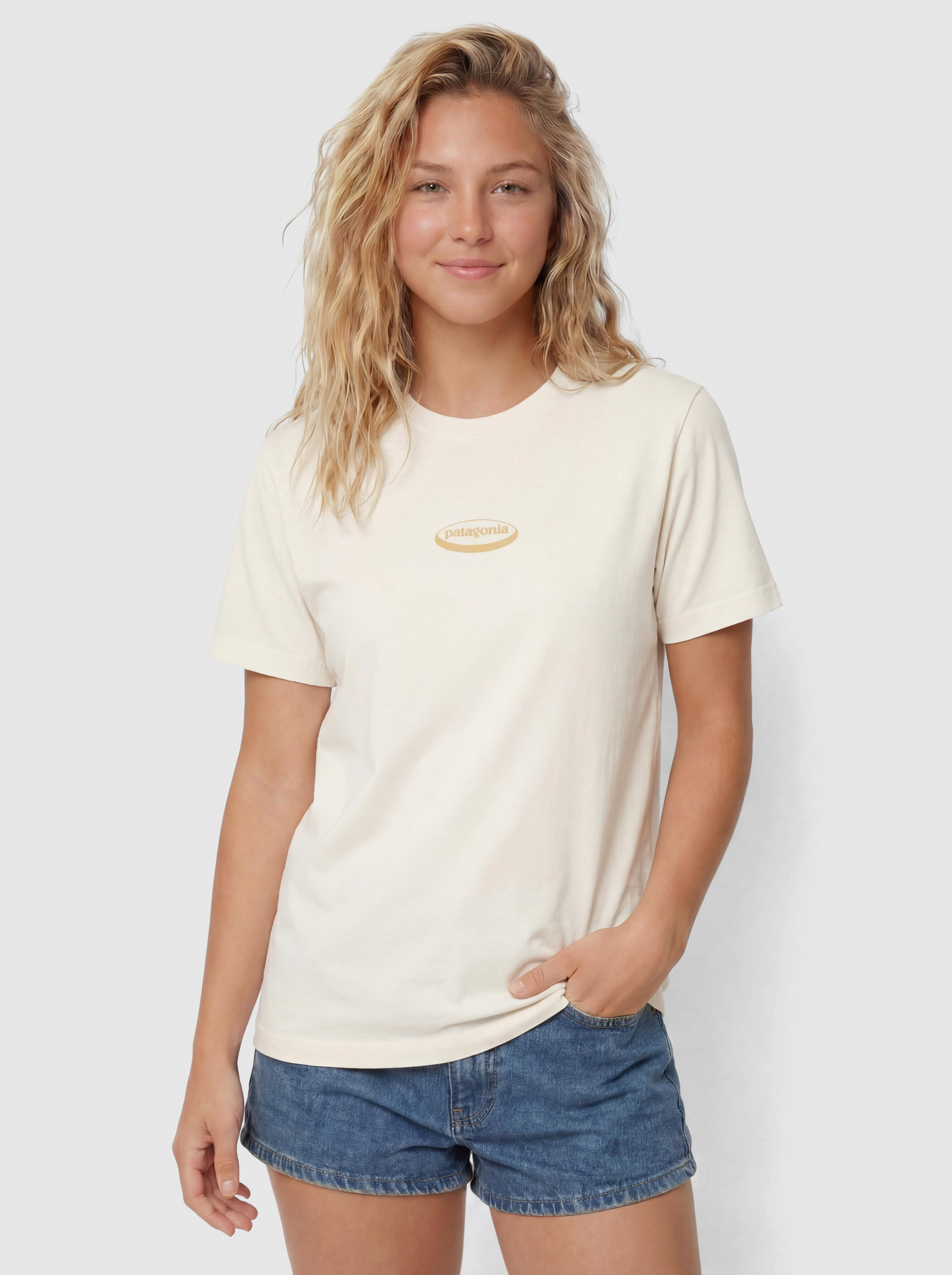 Тениска Patagonia 95 Oval Logo Oversized Wmn (undyed natural)