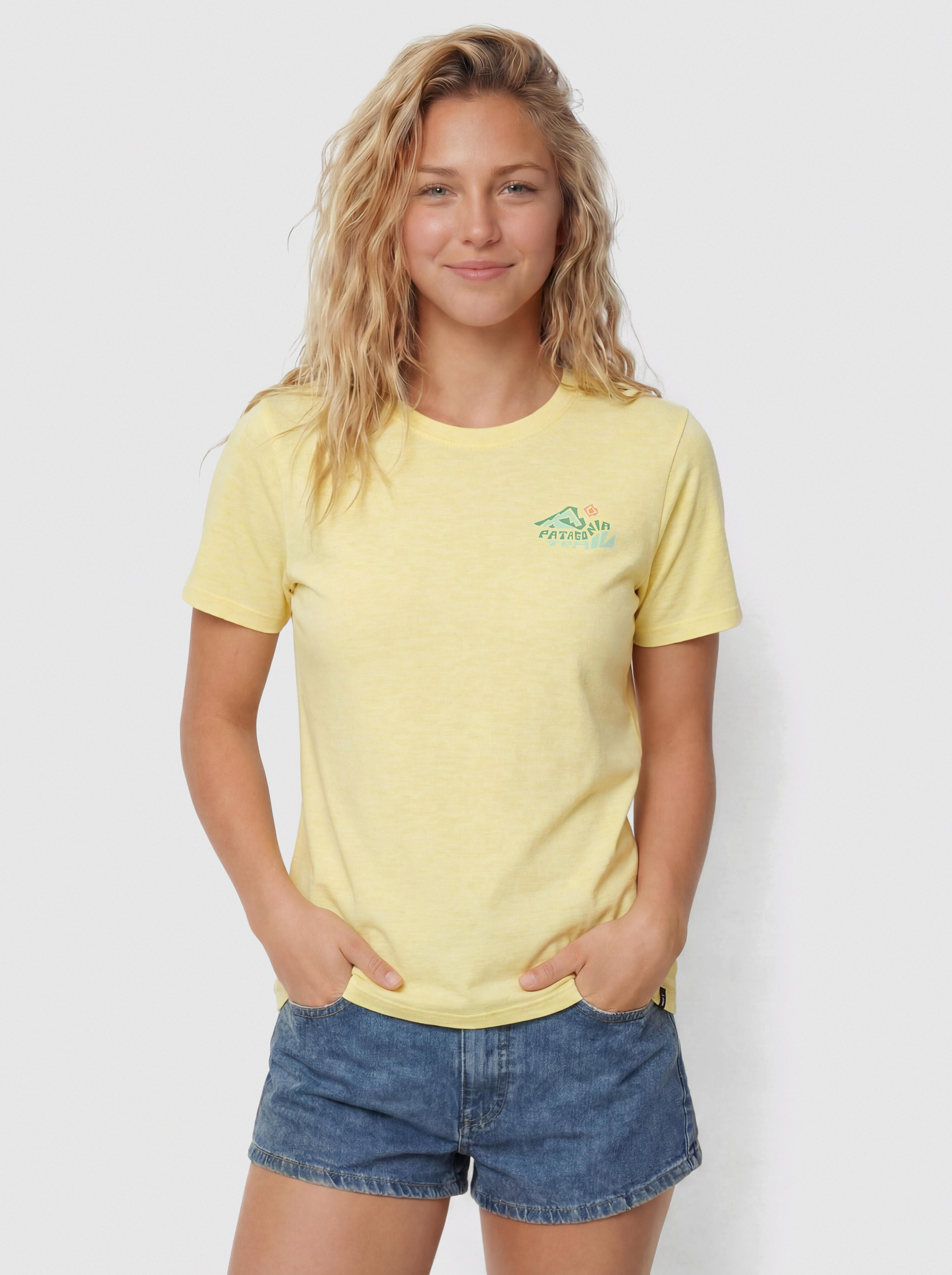 Тениска Patagonia Capilene Cool Trailcheck Wmn (lemon zest)