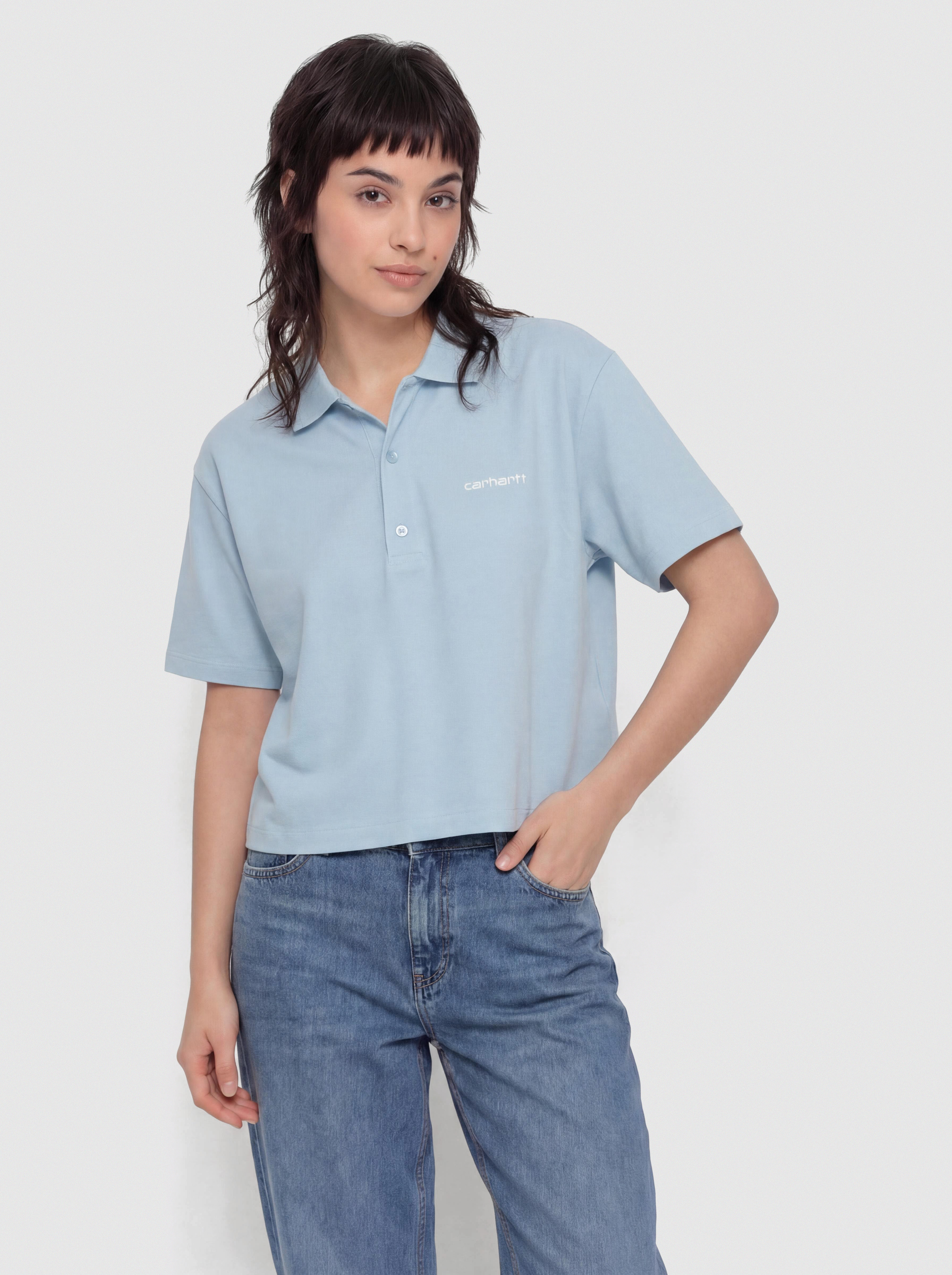 Тениска Carhartt WIP Script Polo Wmn (icaria/white)