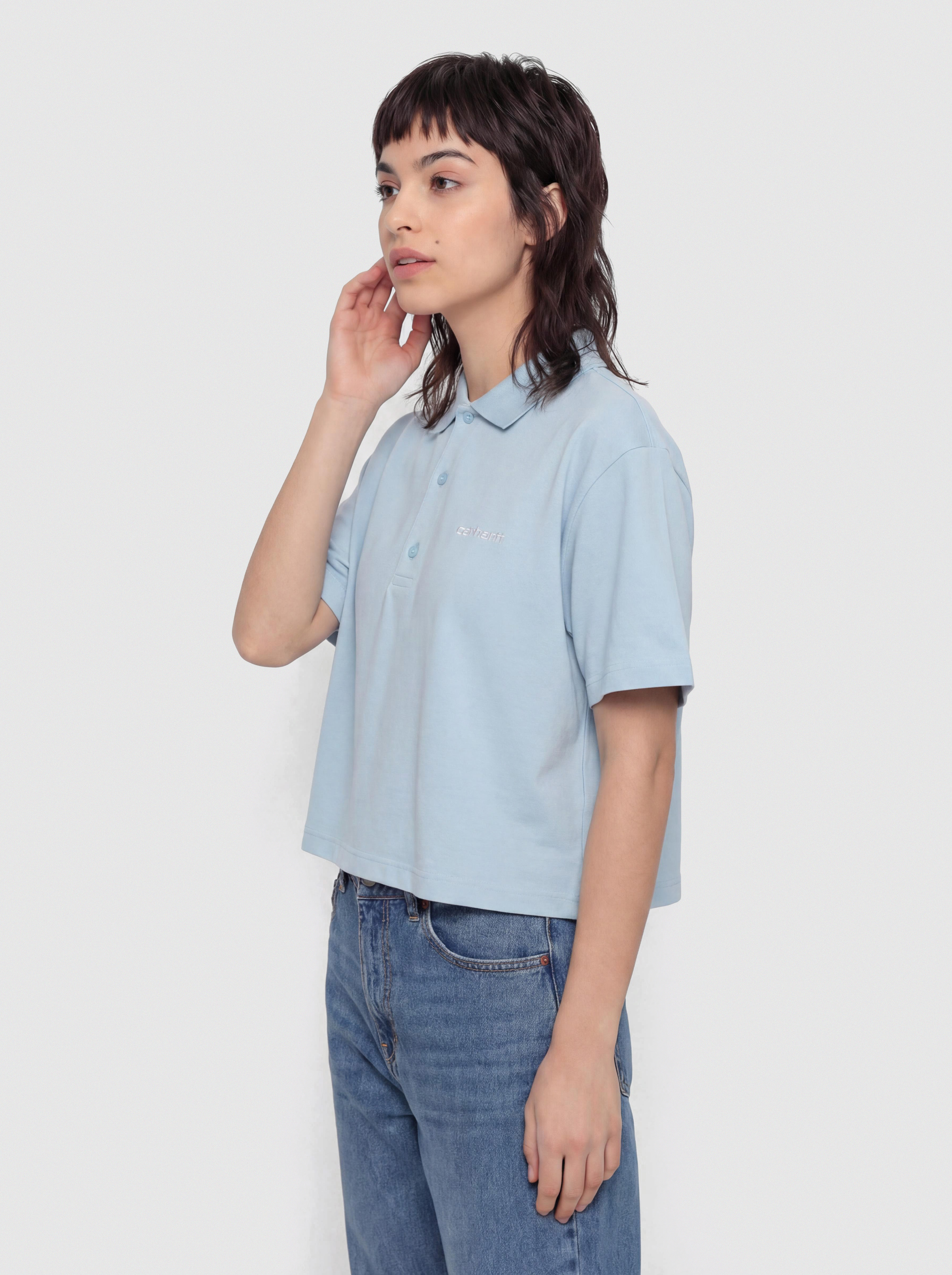 Тениска Carhartt WIP Script Polo Wmn (icaria/white)