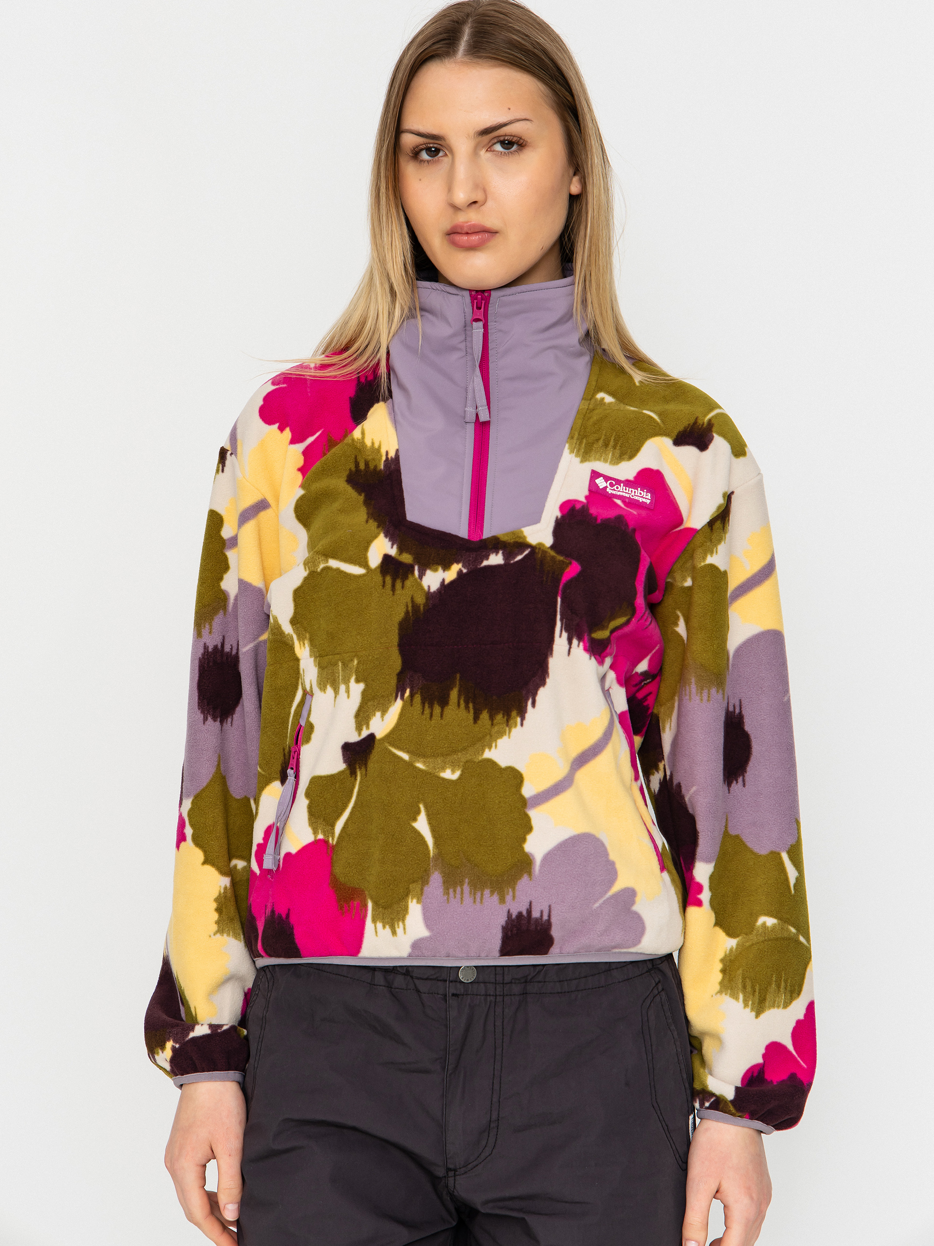 Поларени суитшърт Columbia Sequoia Grove Printed Half Zip Wmn (fuchsia/ikatbloom)