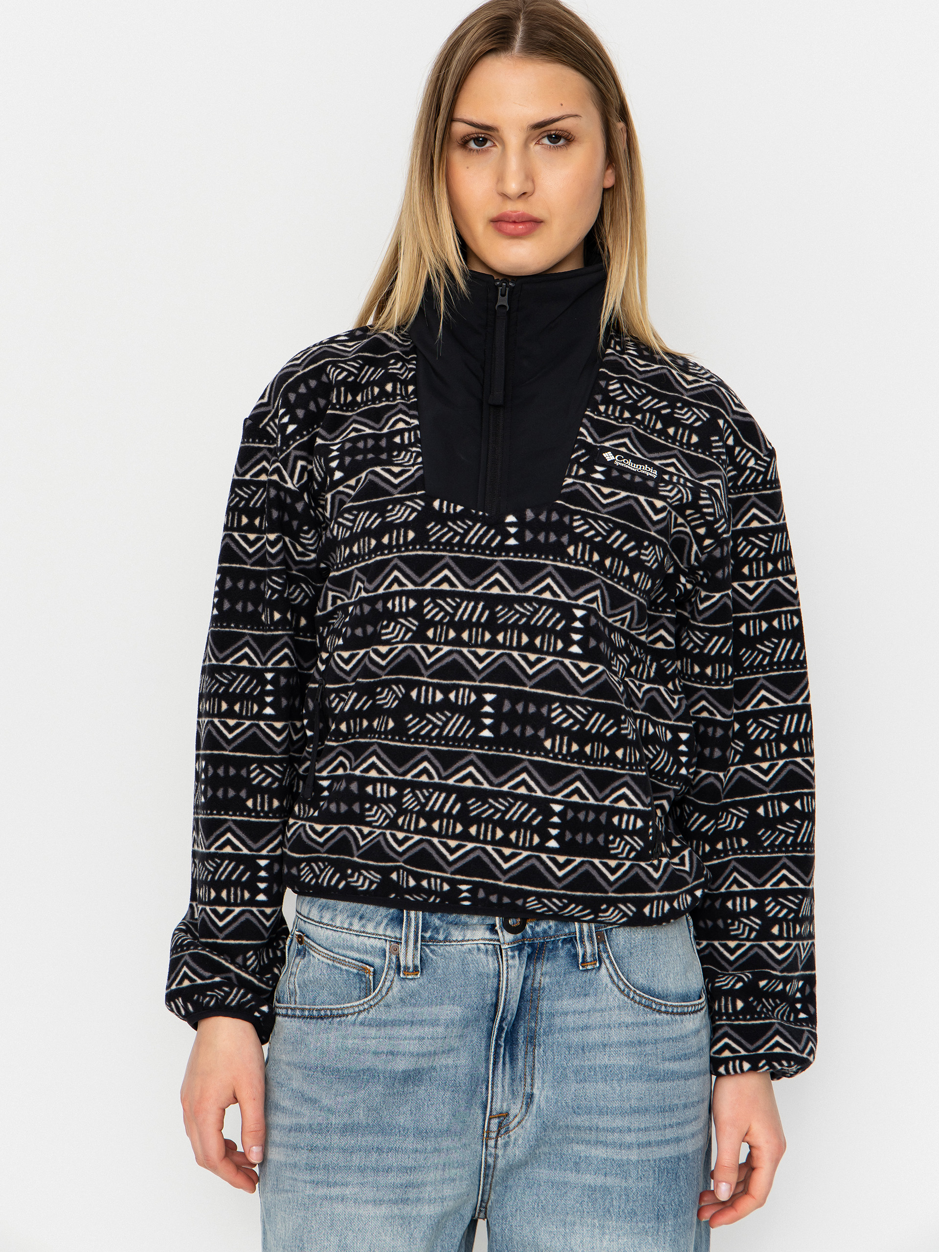 Поларени суитшърт Columbia Sequoia Grove Printed Half Zip Wmn (black/horizons)