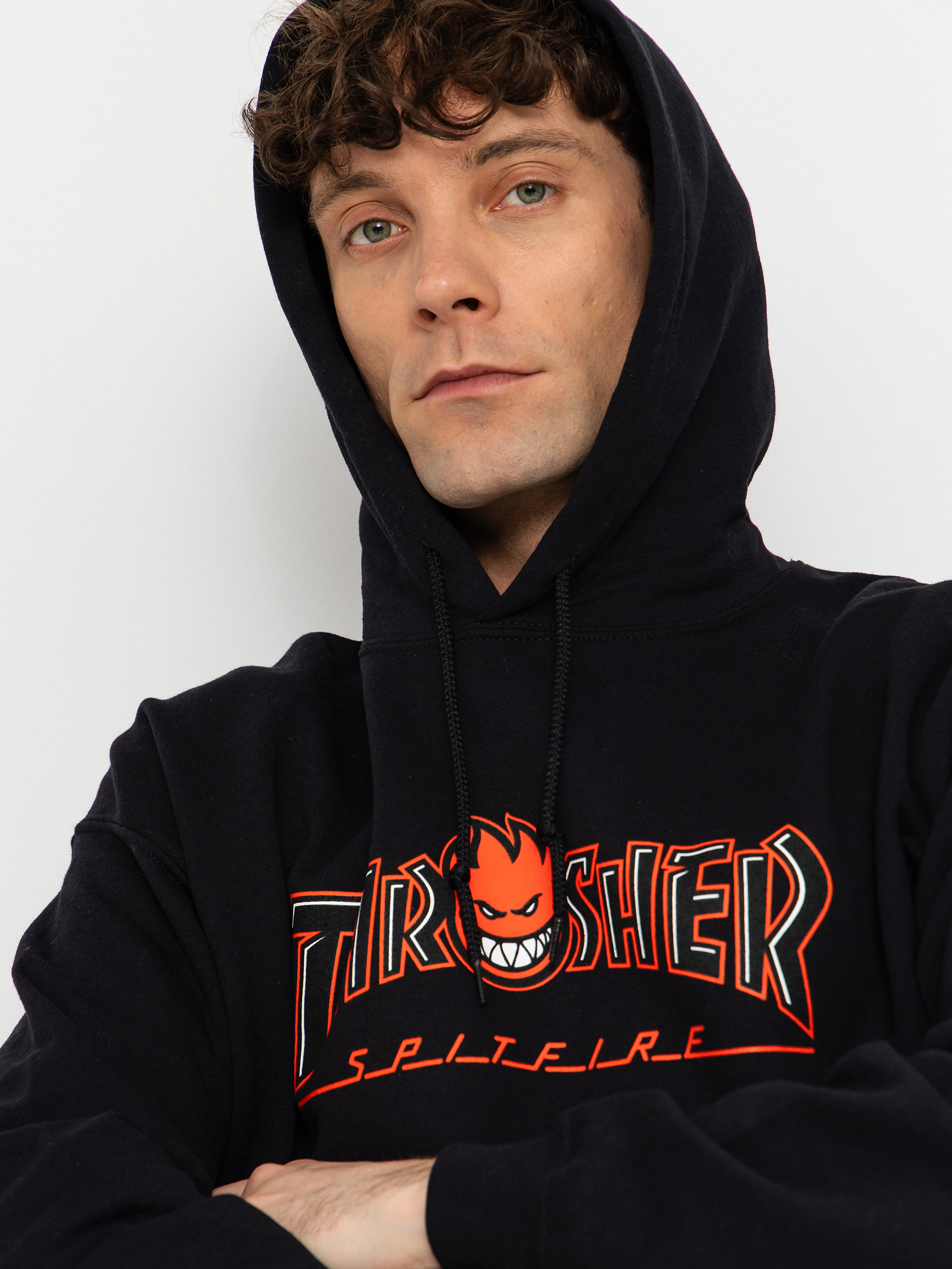 Суитшърт с качулка Thrasher x Spitfire Big Head Outline HD (black)