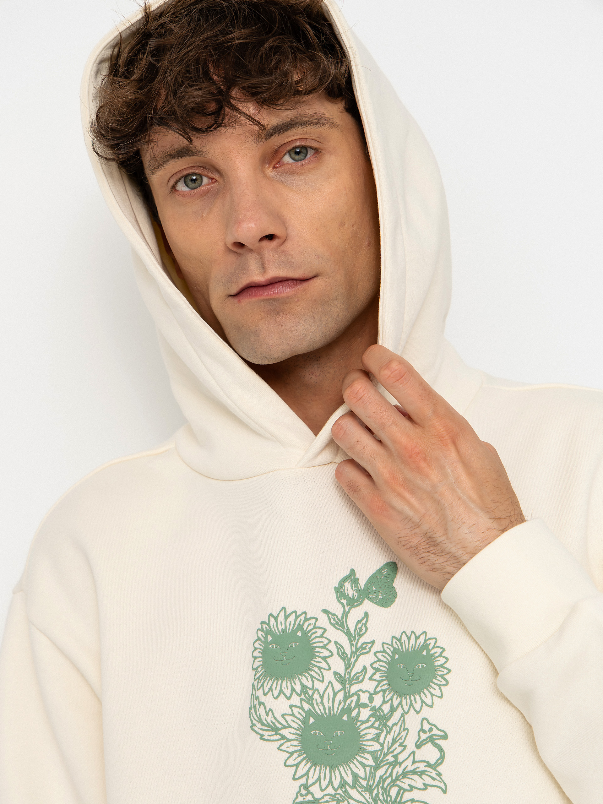 Суитшърт с качулка RipNDip Where The Flowers Bloom HD (bone)