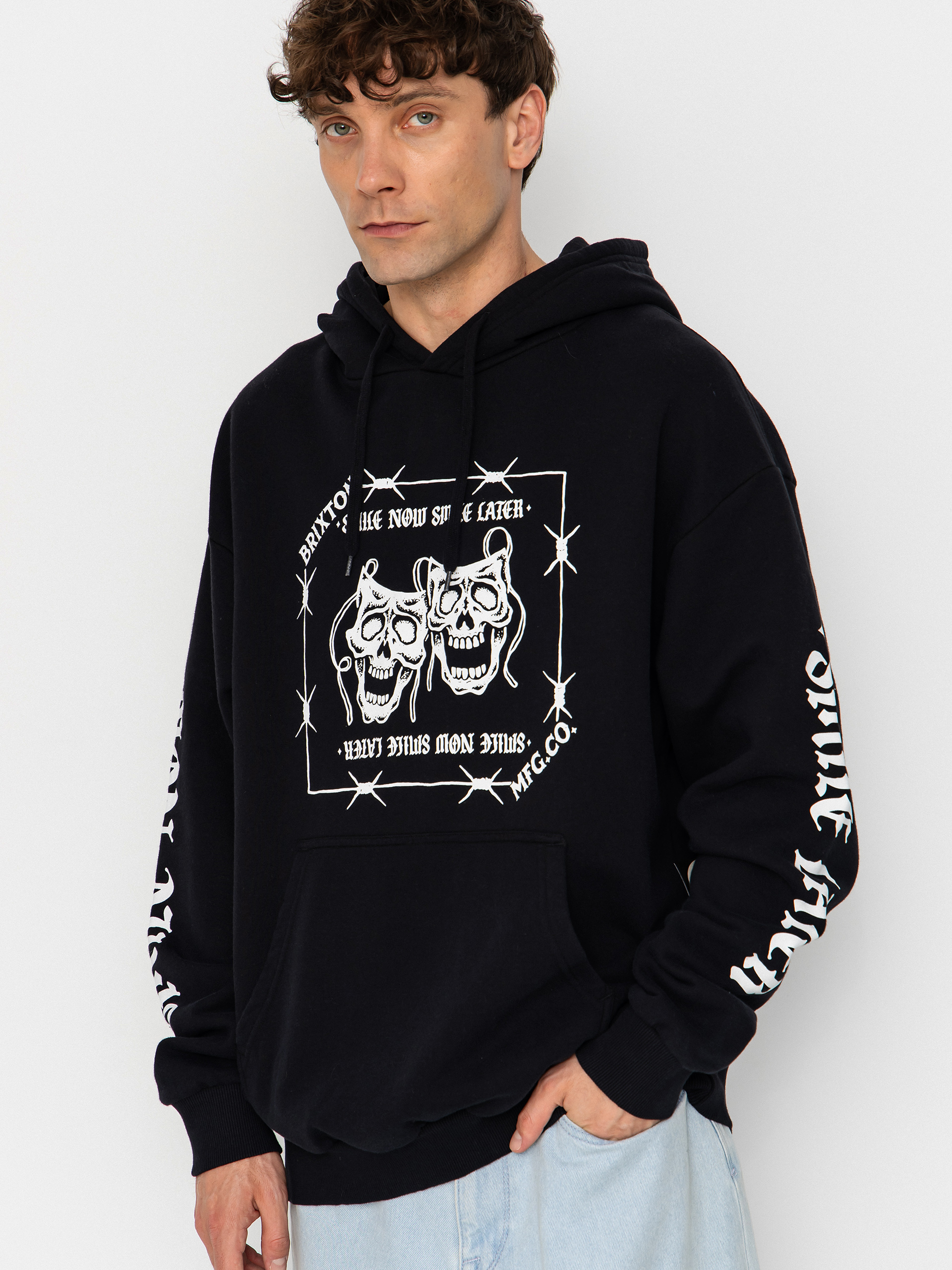 Суитшърт с качулка Brixton Smile Always Relaxed HD (black worn wash)