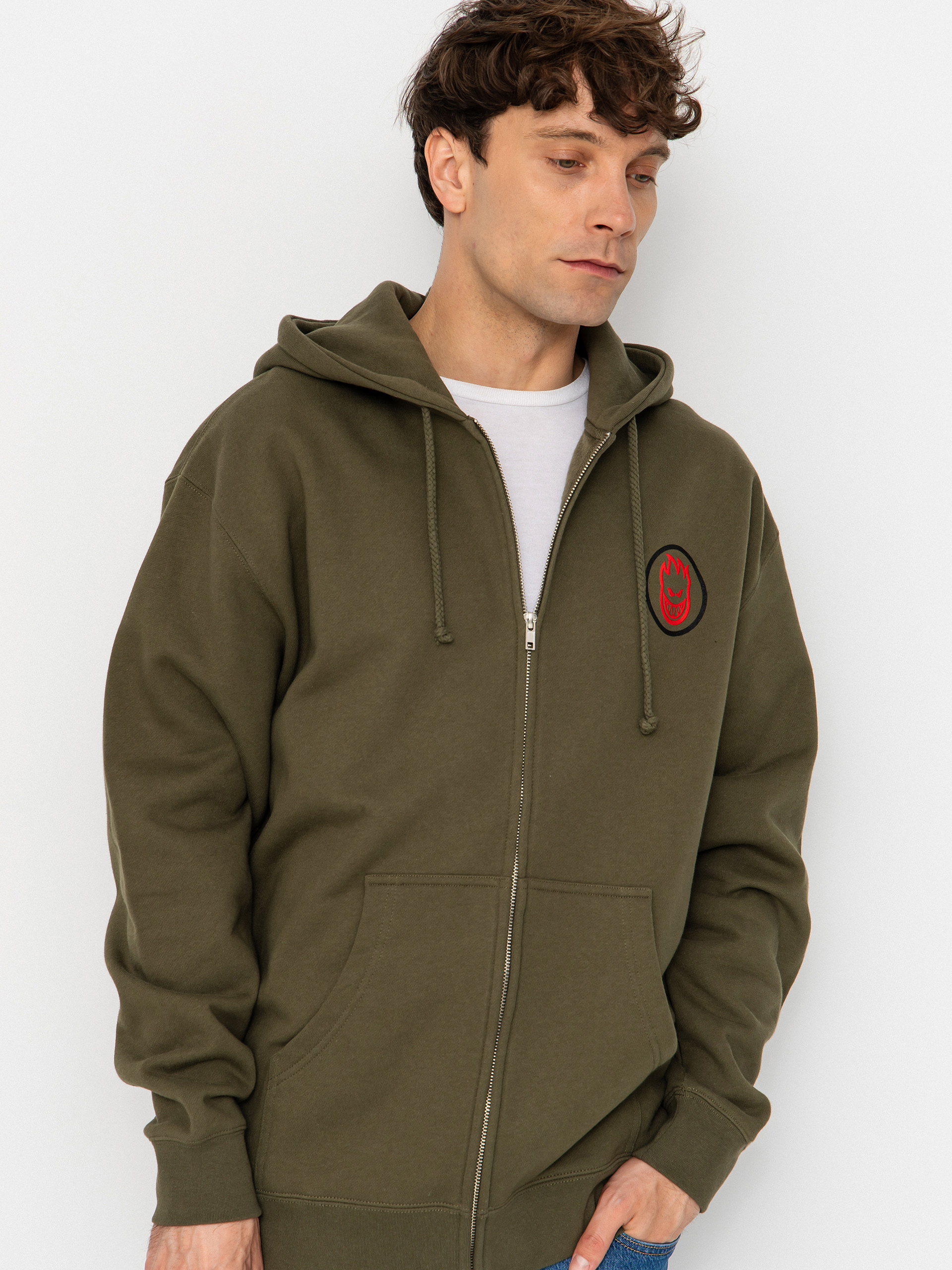 Суитшърт с качулка Spitfire Classic Swirl Overlay ZHD (army w/black red prints)