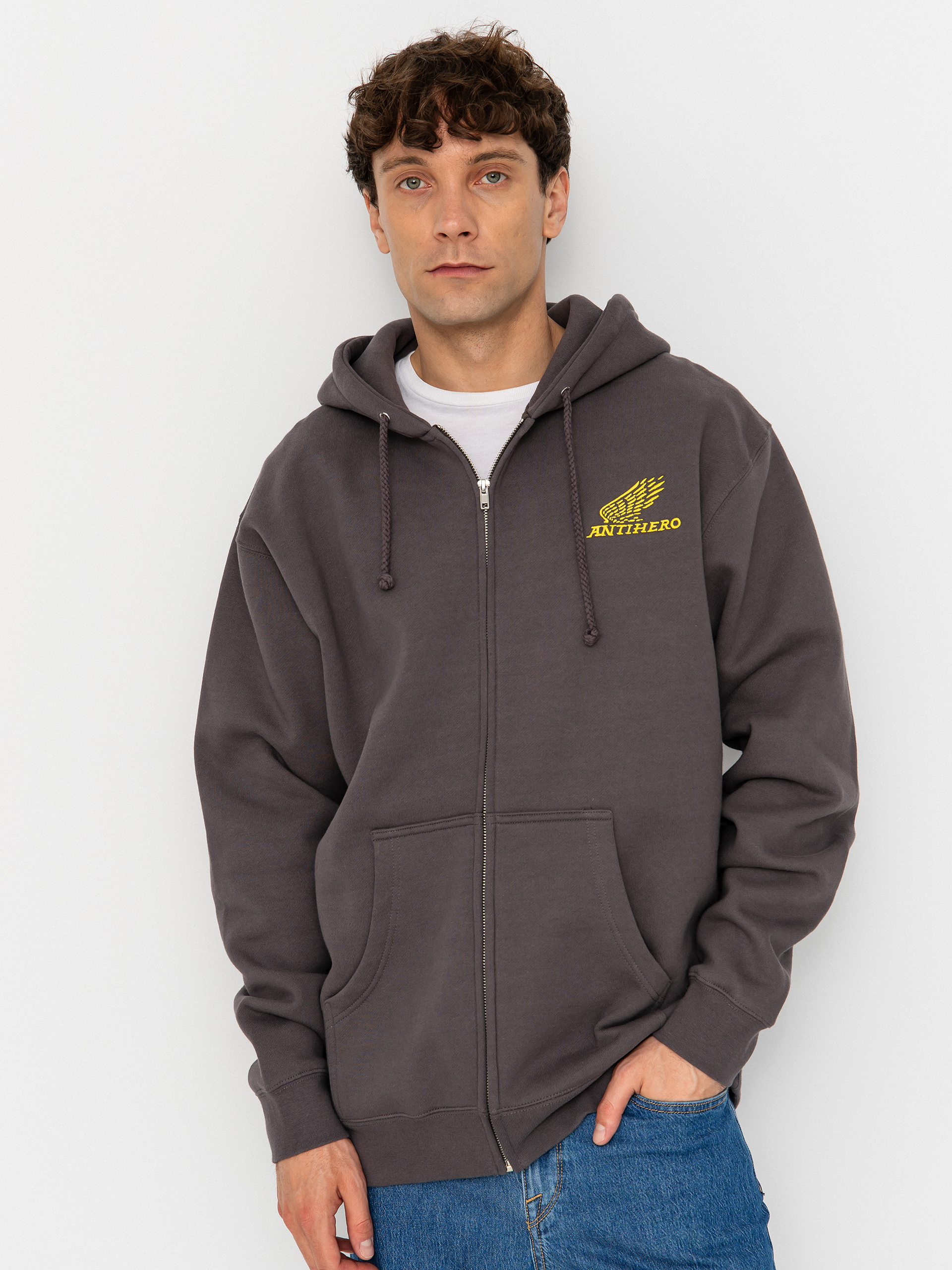 Суитшърт с качулка Antihero Motorized Emb ZHD (charcoal w/yellow embroidery)