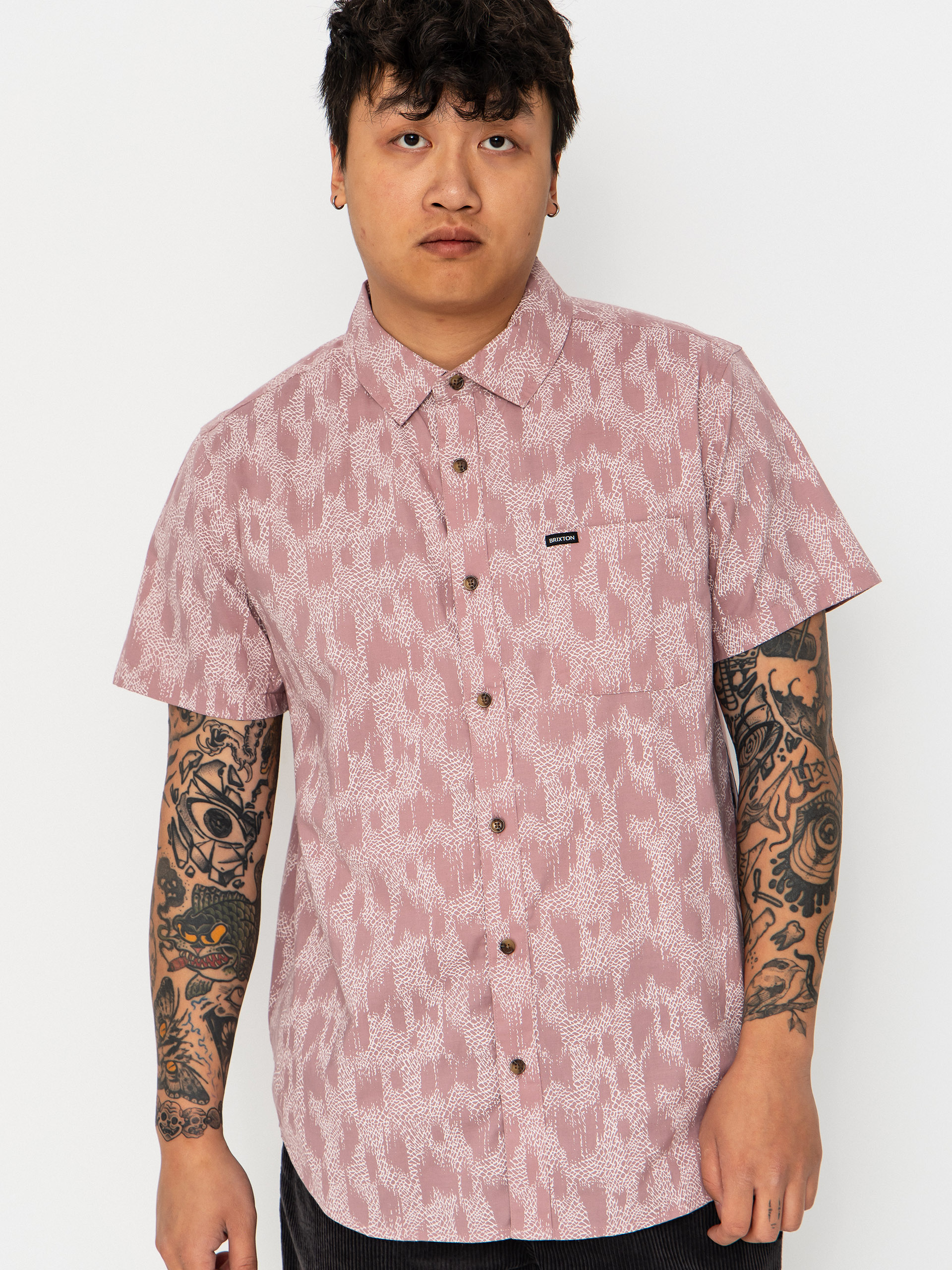 Риза Brixton Charter Print (dark pink/silver crackle paint)