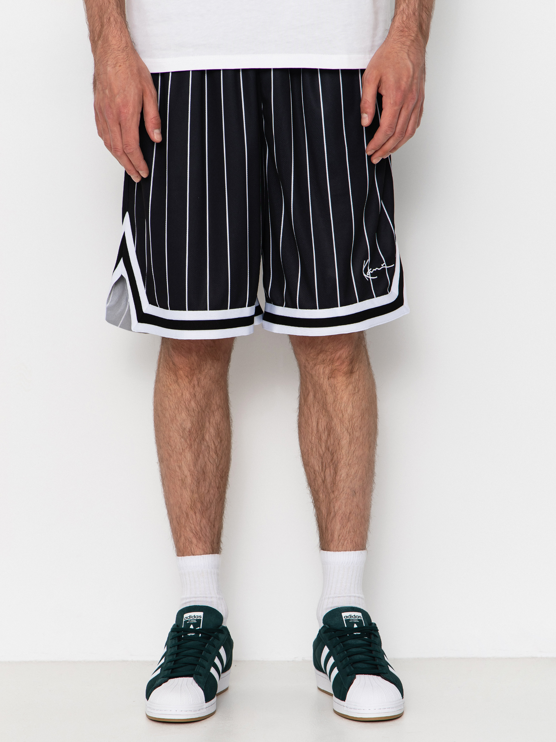 Къси панталони Karl Kani Small Signature Pinstripe Mesh (black/white)