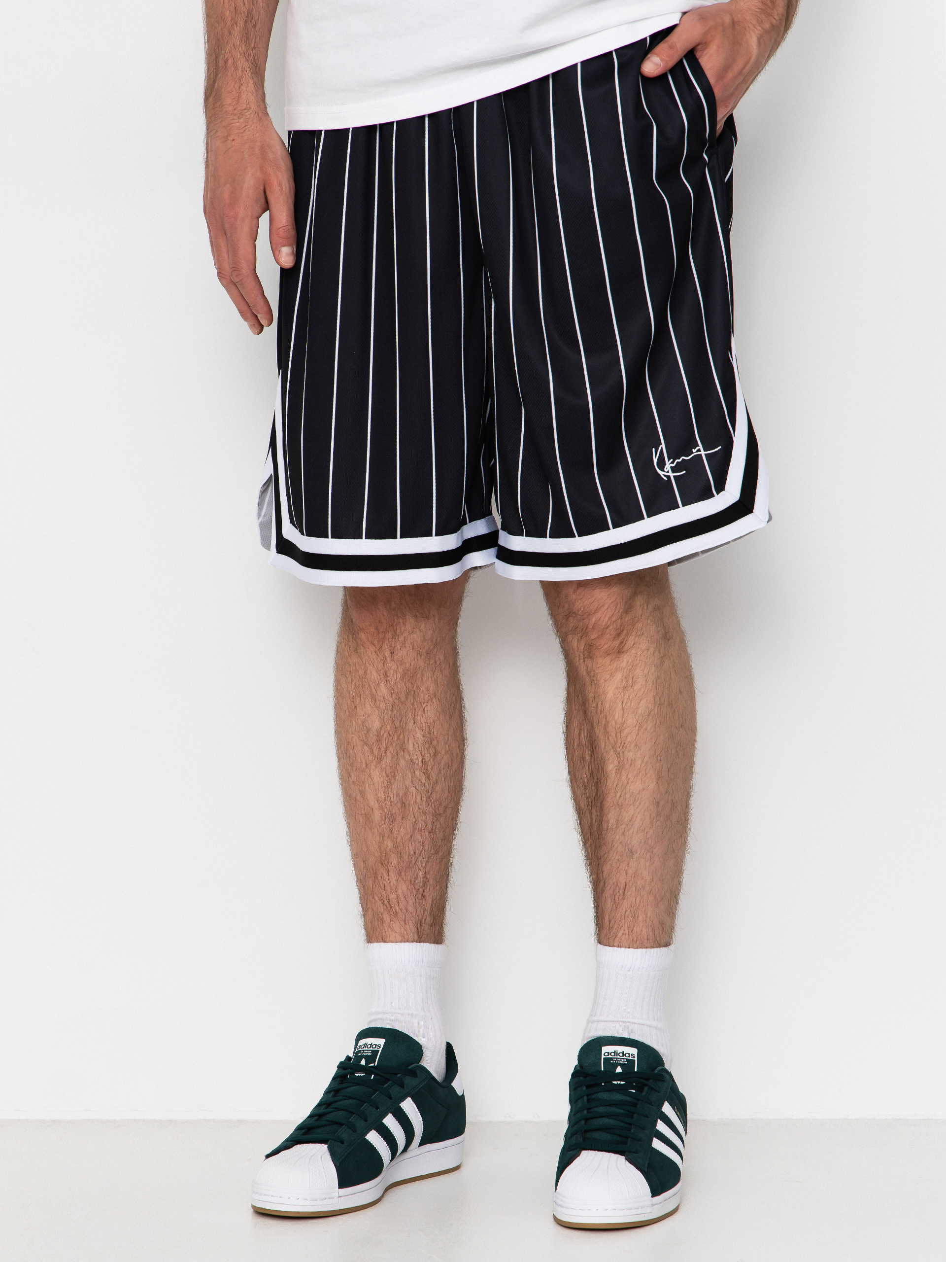Къси панталони Karl Kani Small Signature Pinstripe Mesh (black/white)