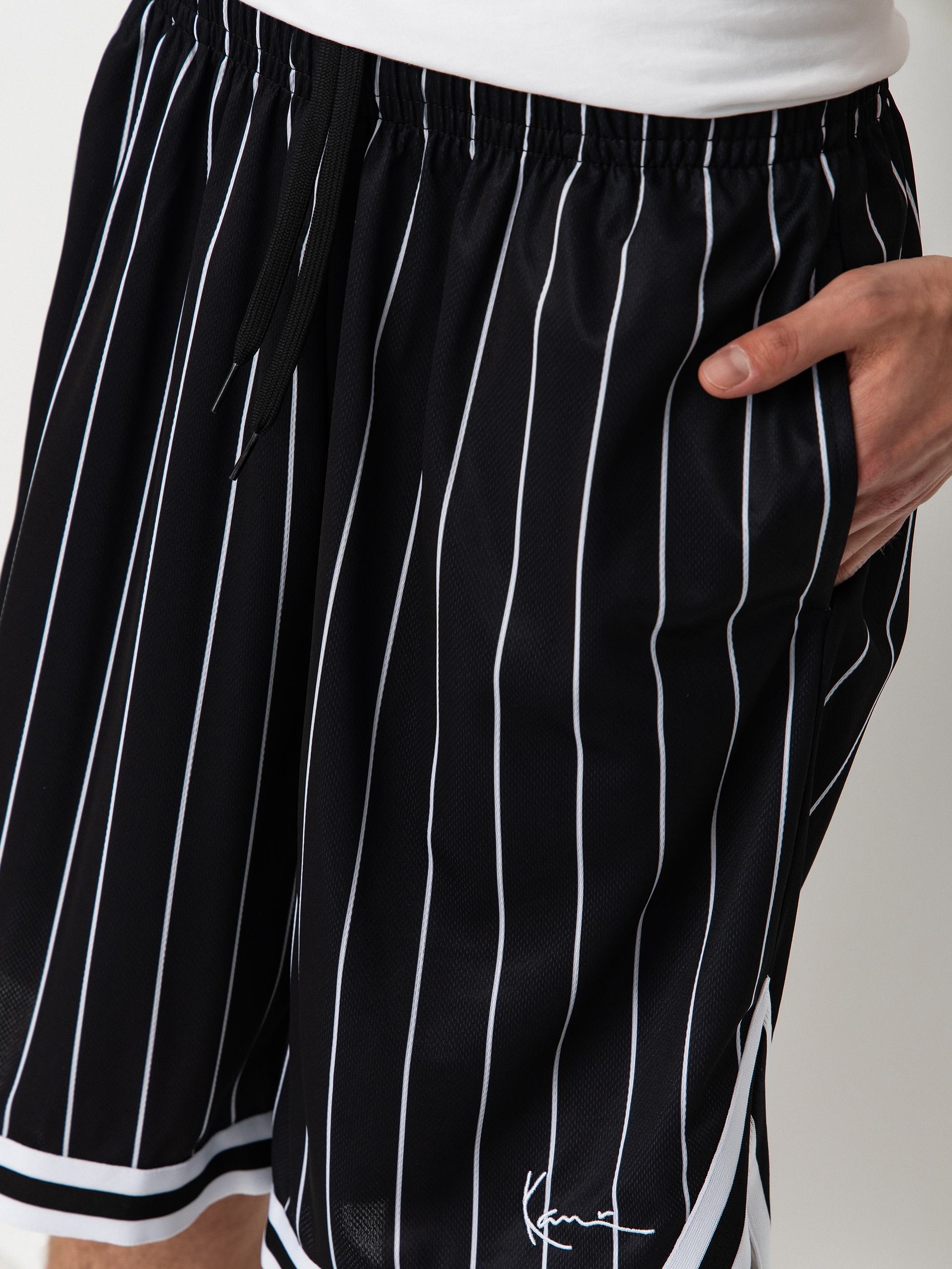 Къси панталони Karl Kani Small Signature Pinstripe Mesh (black/white)