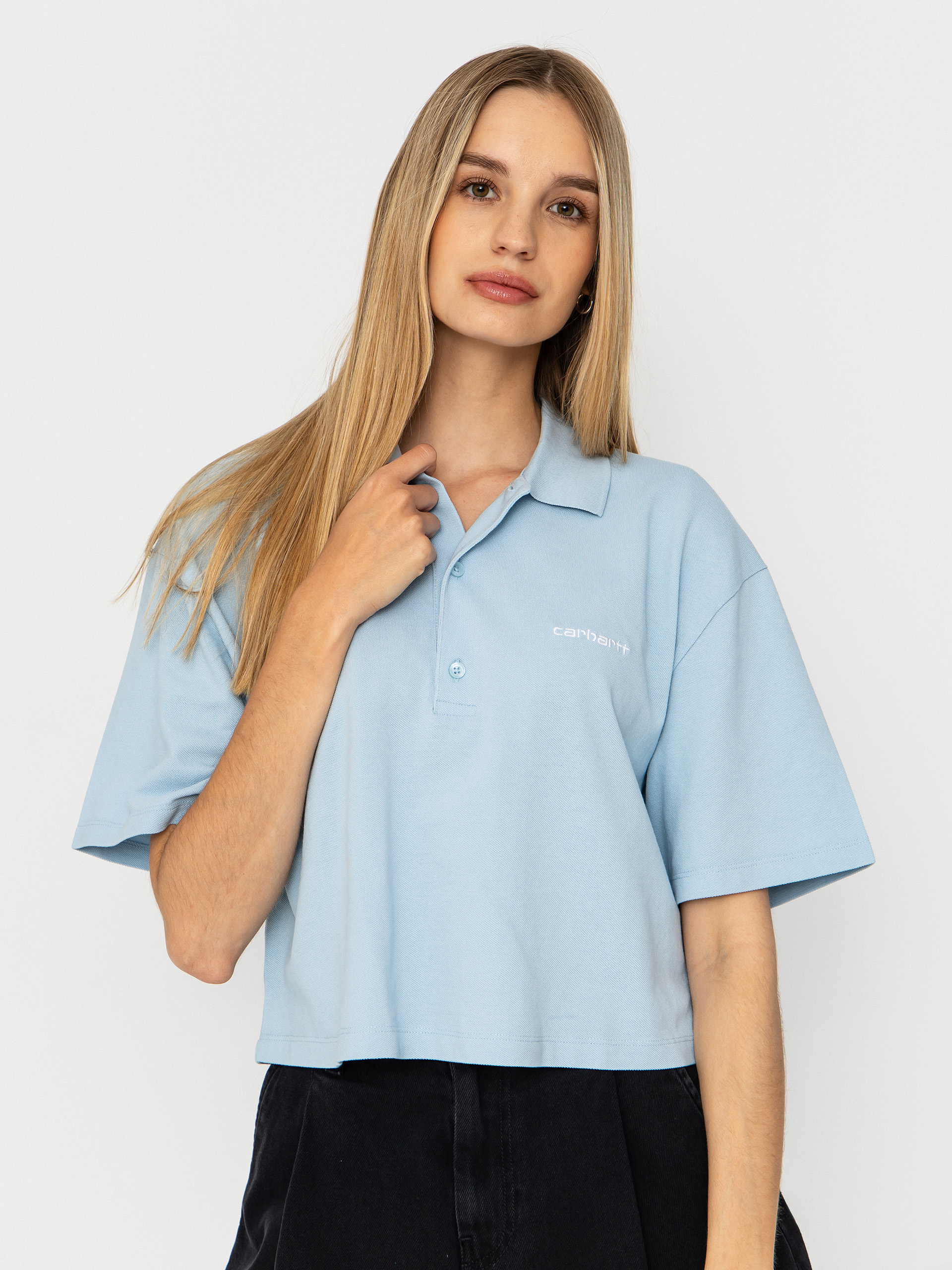 Тениска Carhartt WIP Script Polo Wmn (icaria/white)