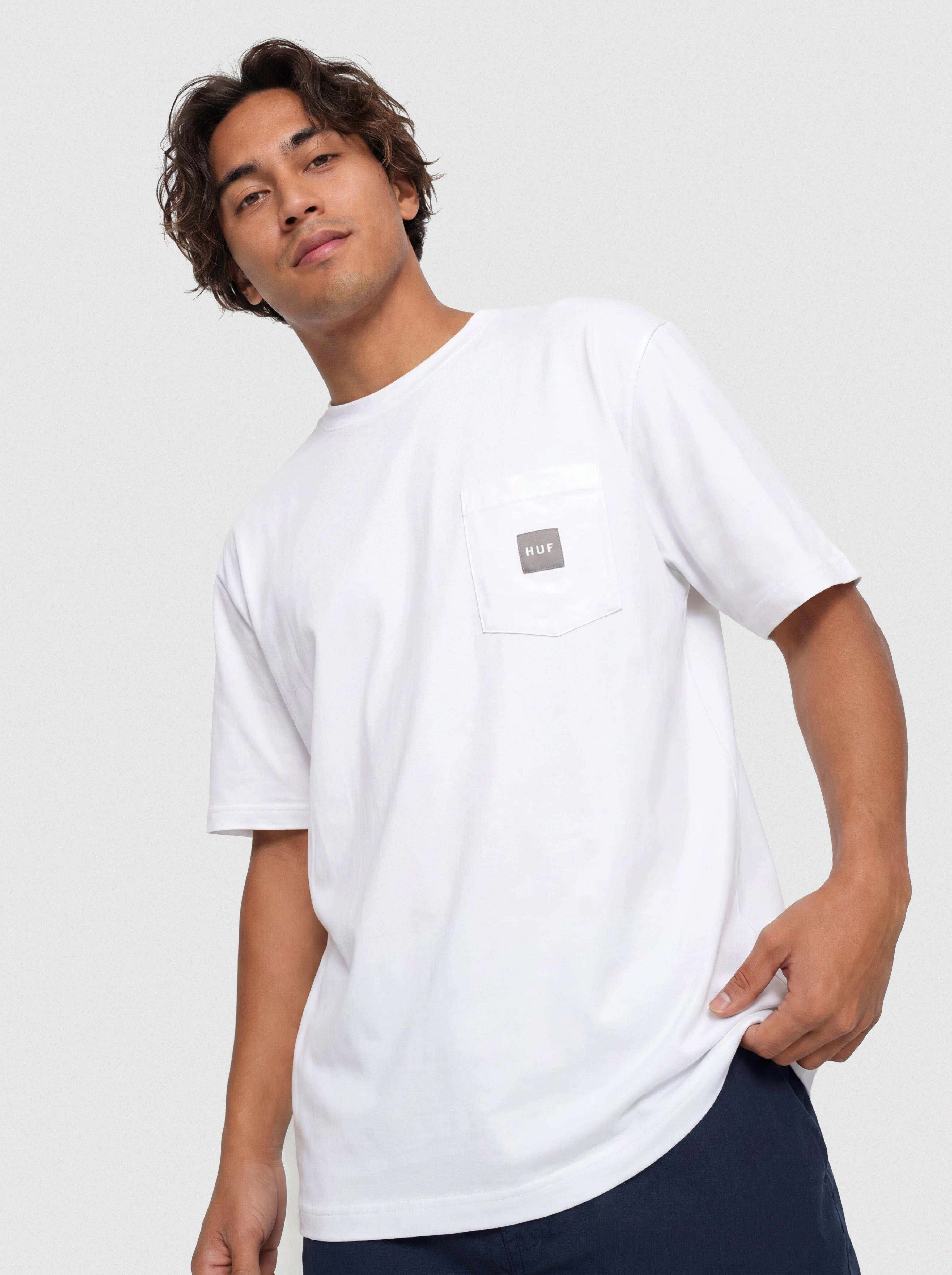 Тениска HUF Box Logo Pocket (white/grey)