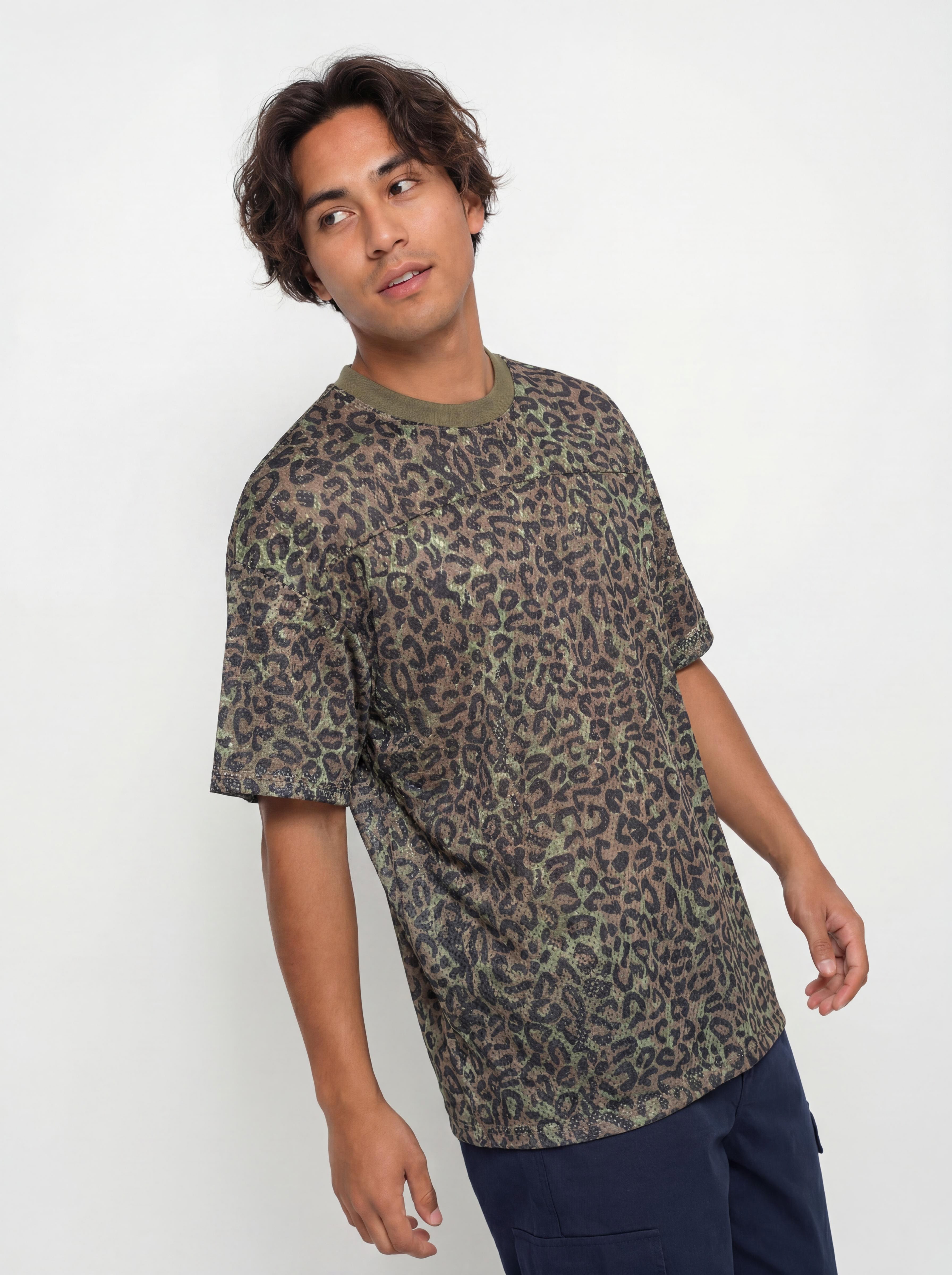 Тениска Wasted Paris Cheetah Mesh Boxy (olive khaki camo)