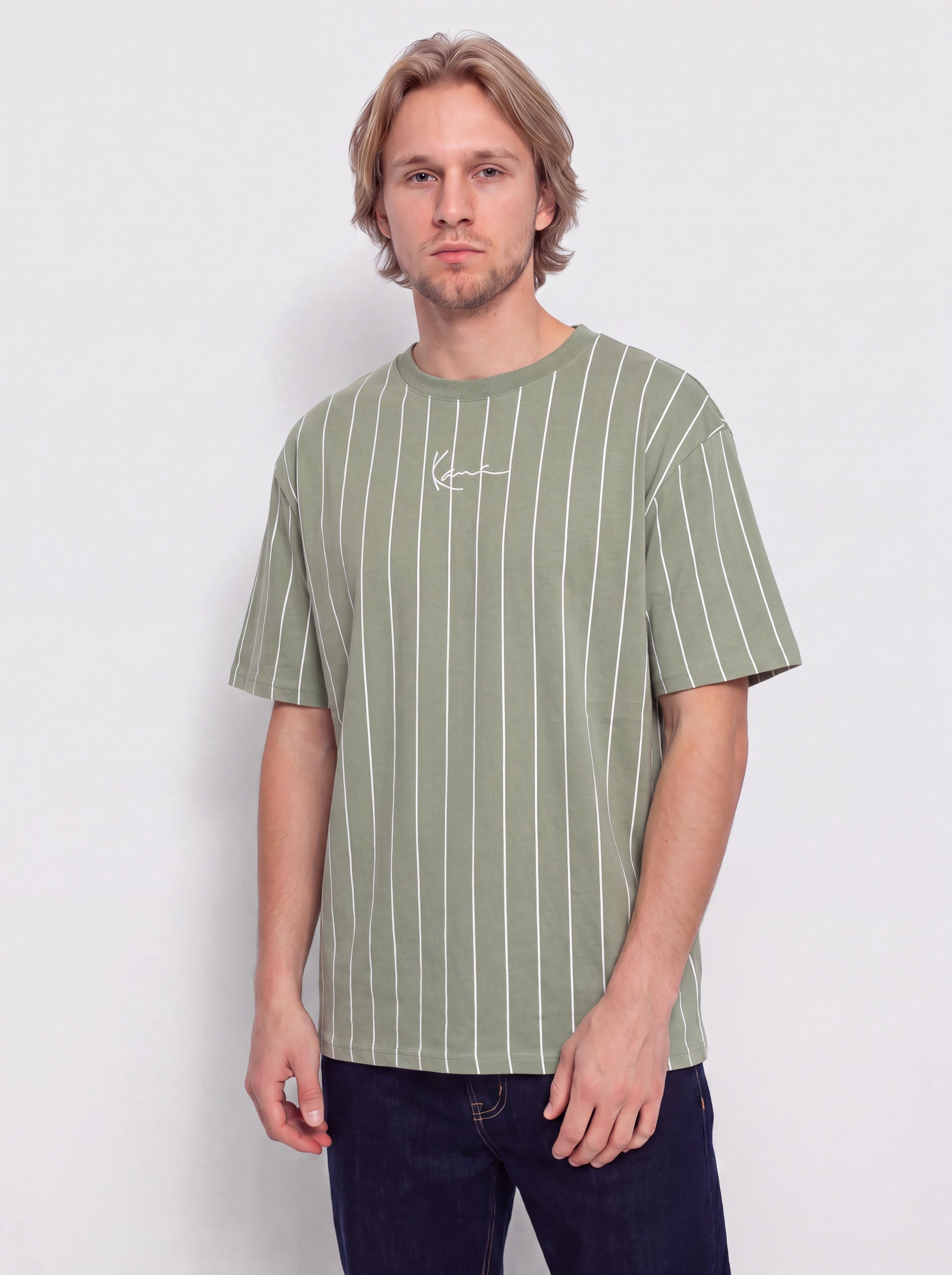 Тениска Karl Kani Small Signature Pinstripe (green)