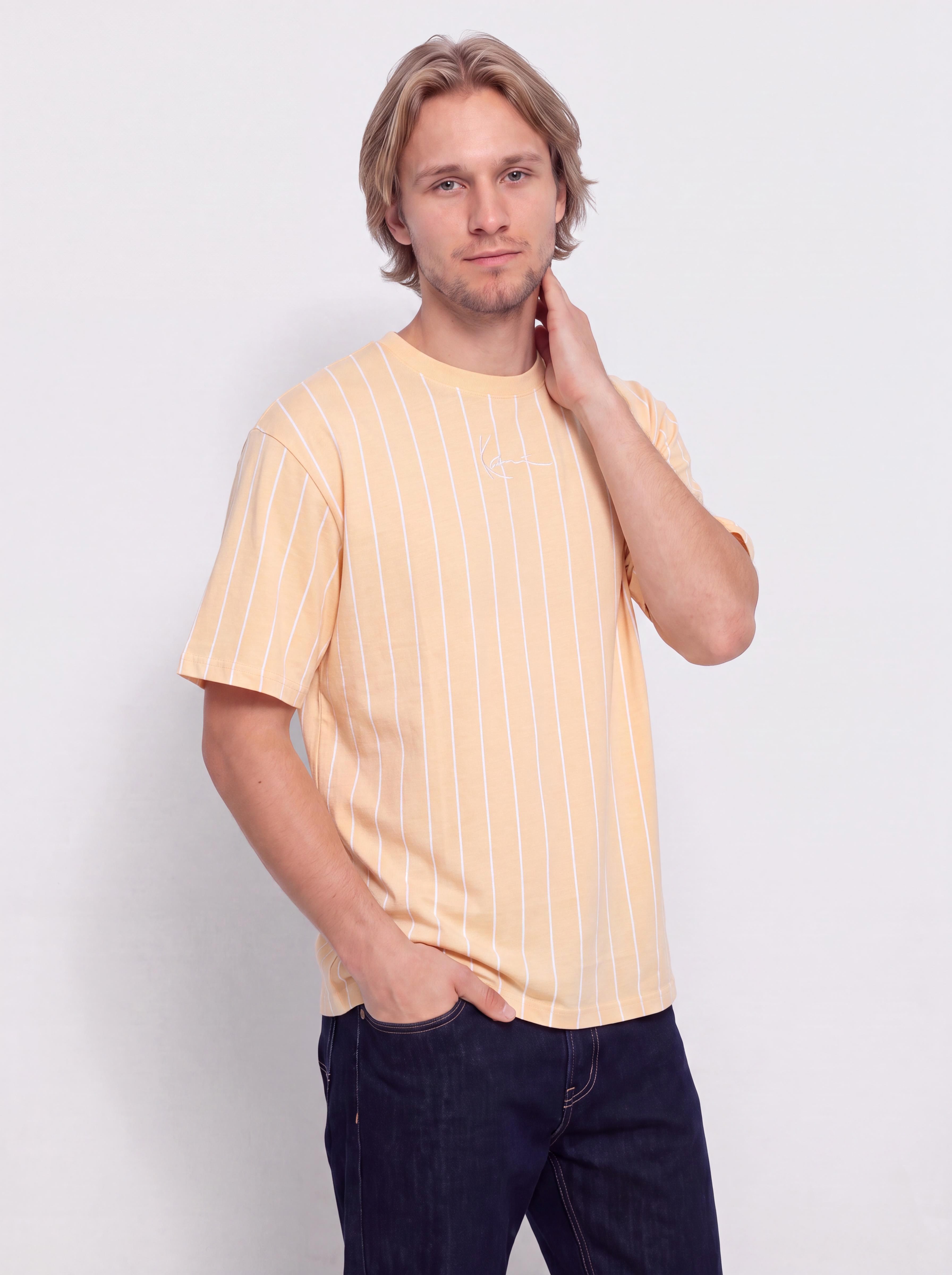 Тениска Karl Kani Small Signature Essential Pinstripe (orange)