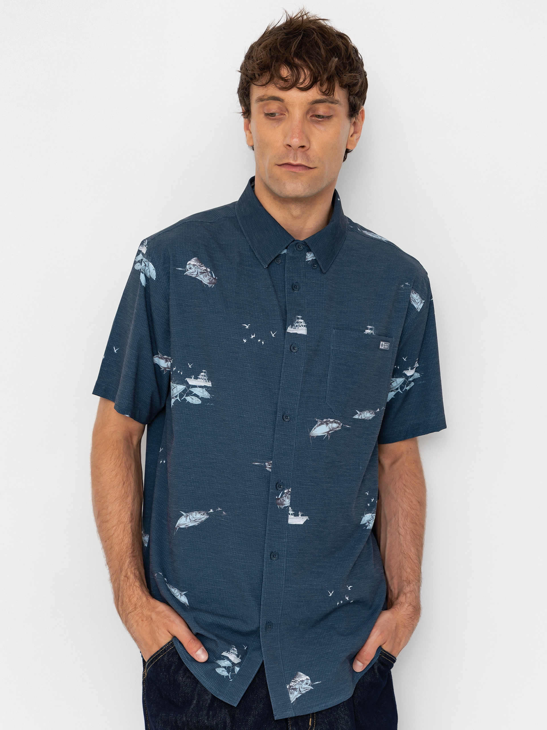 Риза Salty Crew Breezer Perf Button Up (midnight navy)