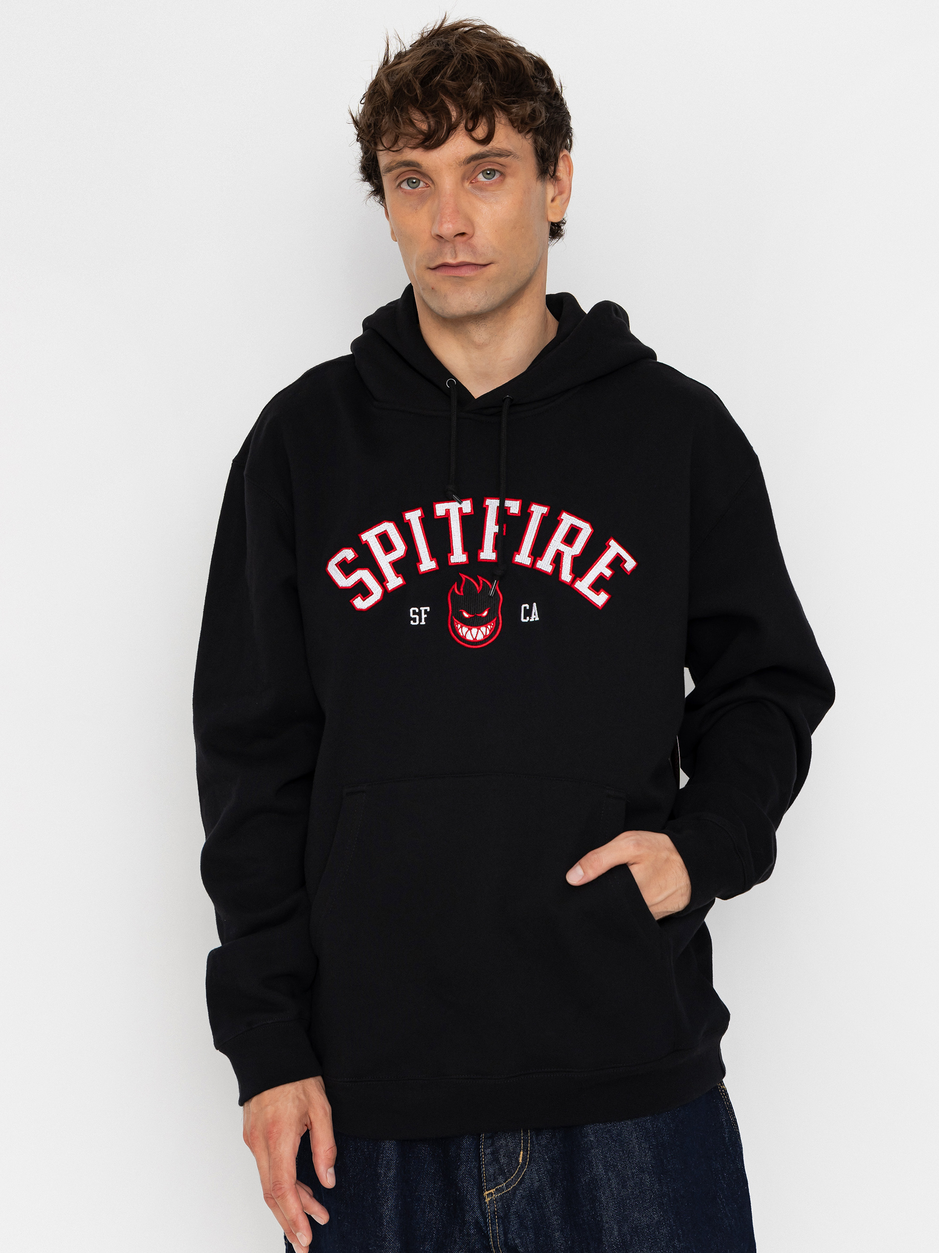 Суитшърт с качулка Spitfire Team Bighead HD (black w/red white black embroidery)