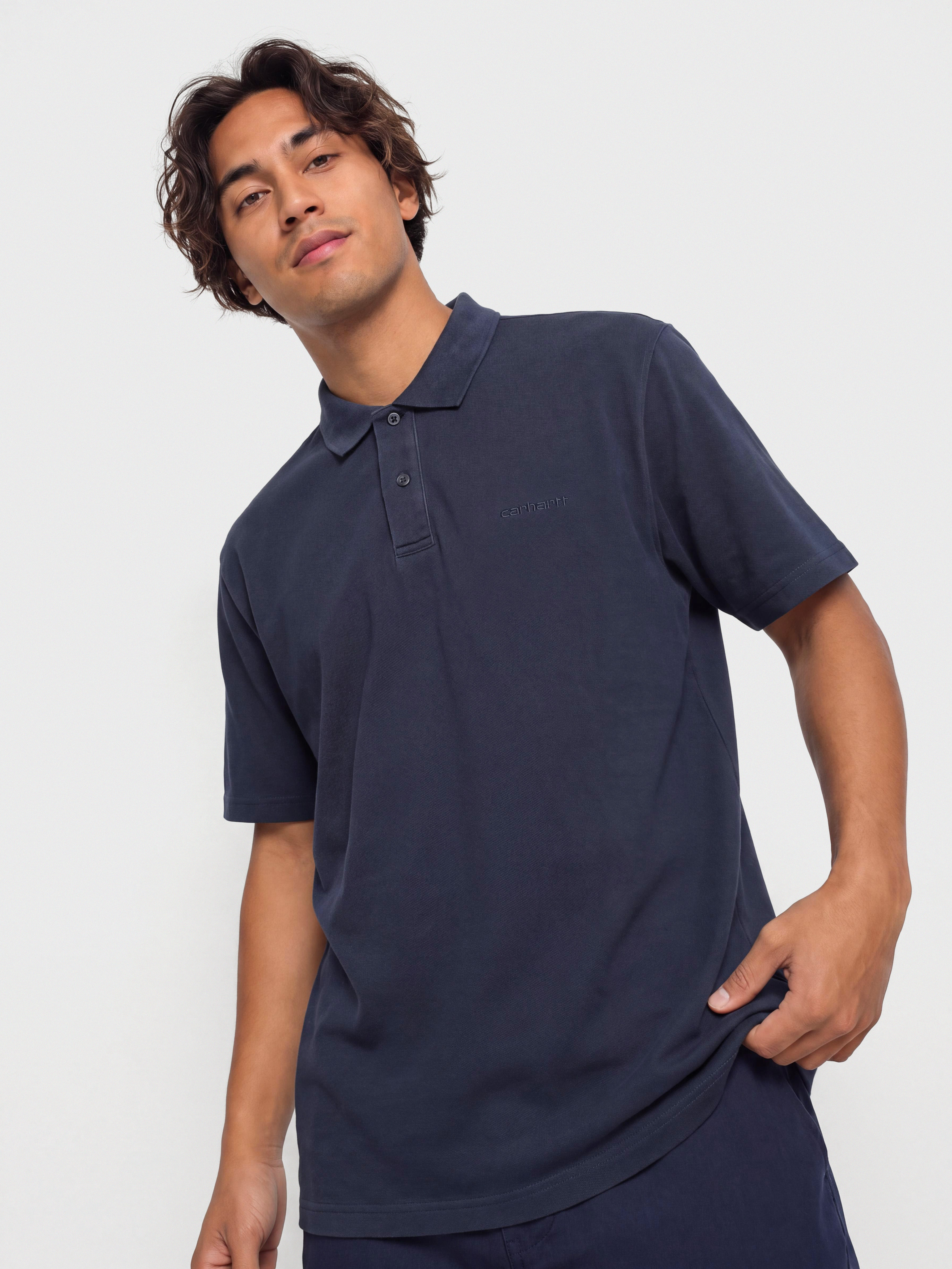 Тениска Carhartt WIP Wayne Polo (dark navy/garment dyed)