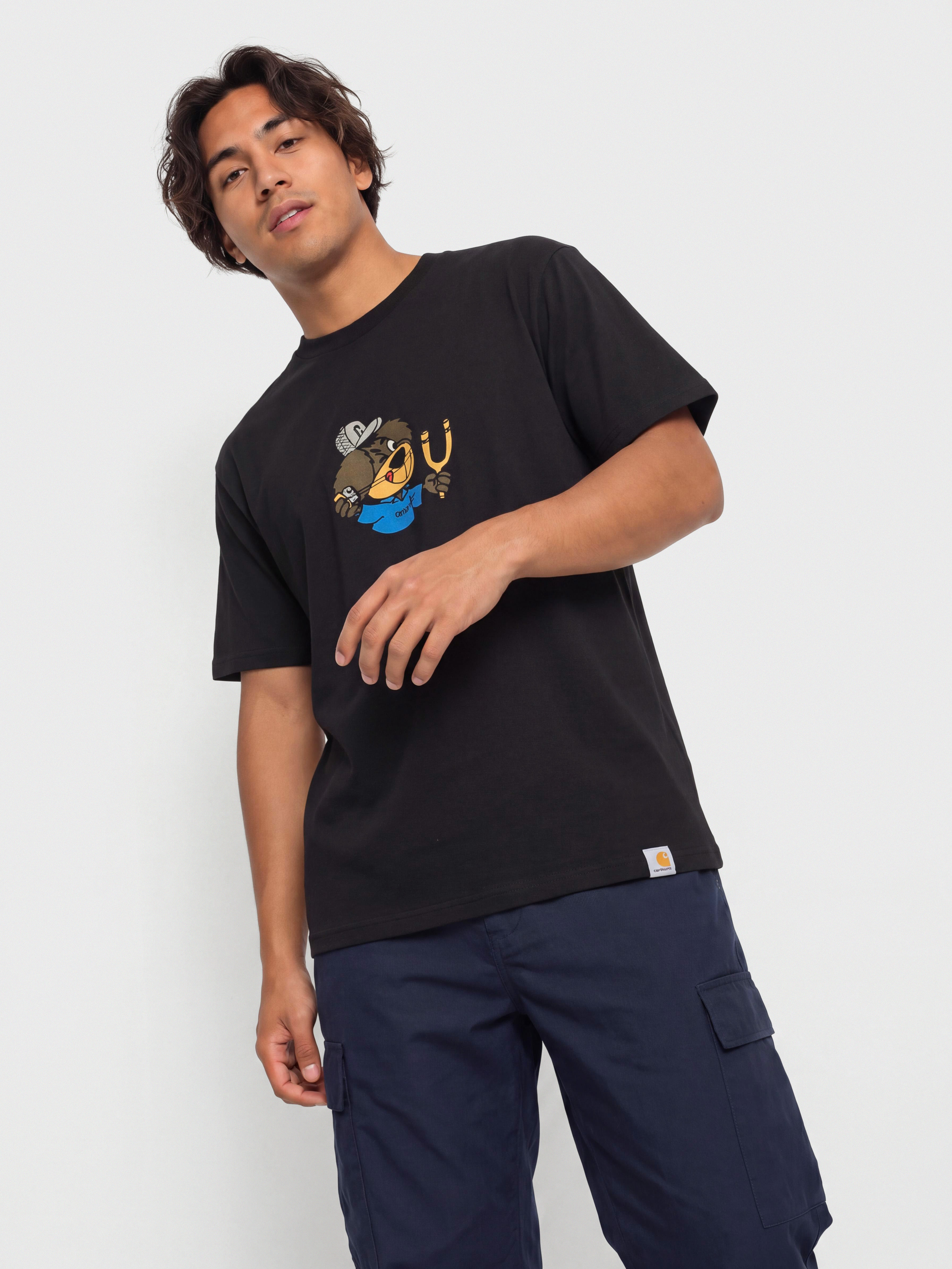 Тениска Carhartt WIP Slingshot (black/heavy enzyme wash)