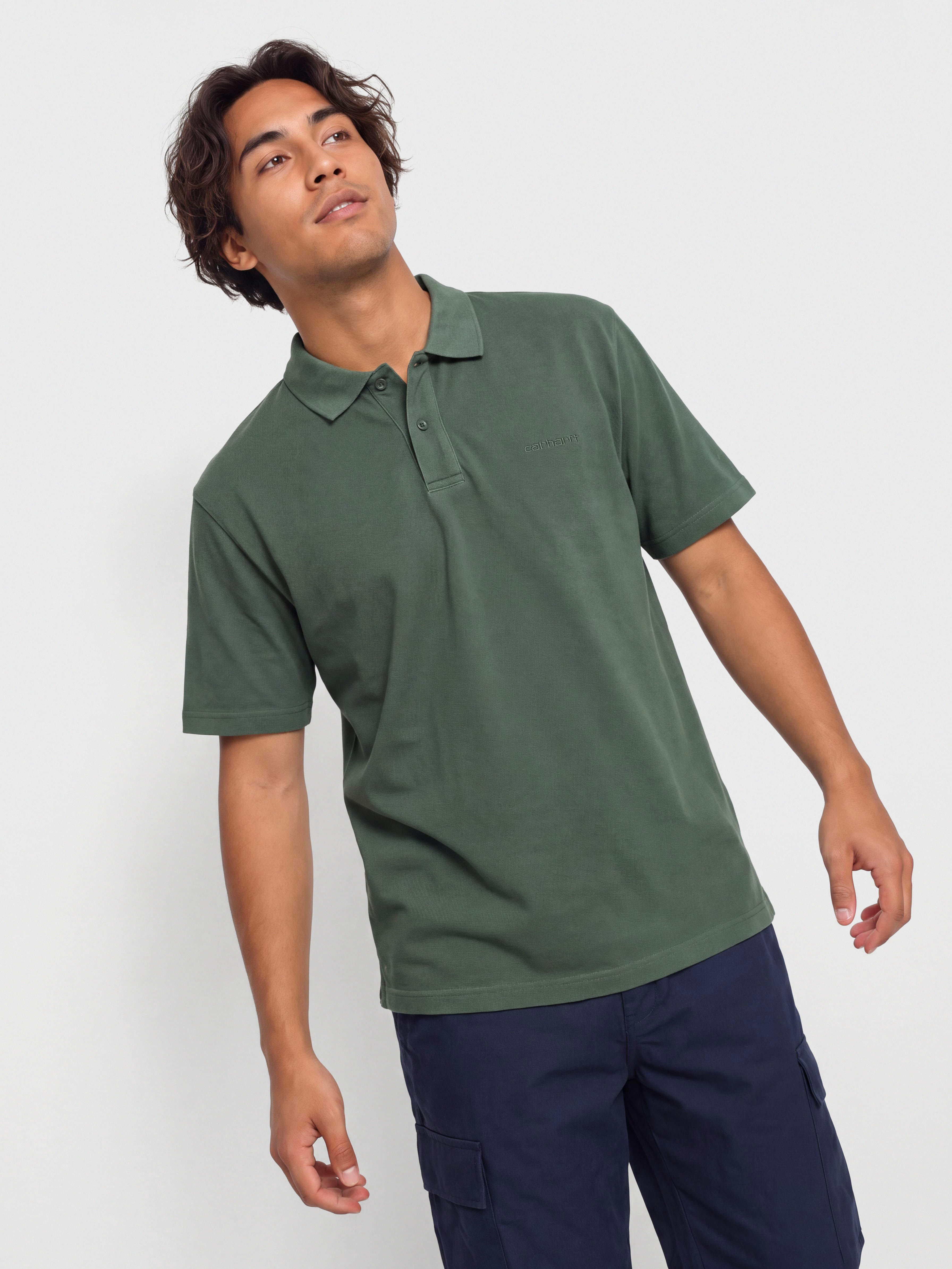Тениска Carhartt WIP Wayne Polo (dark scarab/garment dyed)