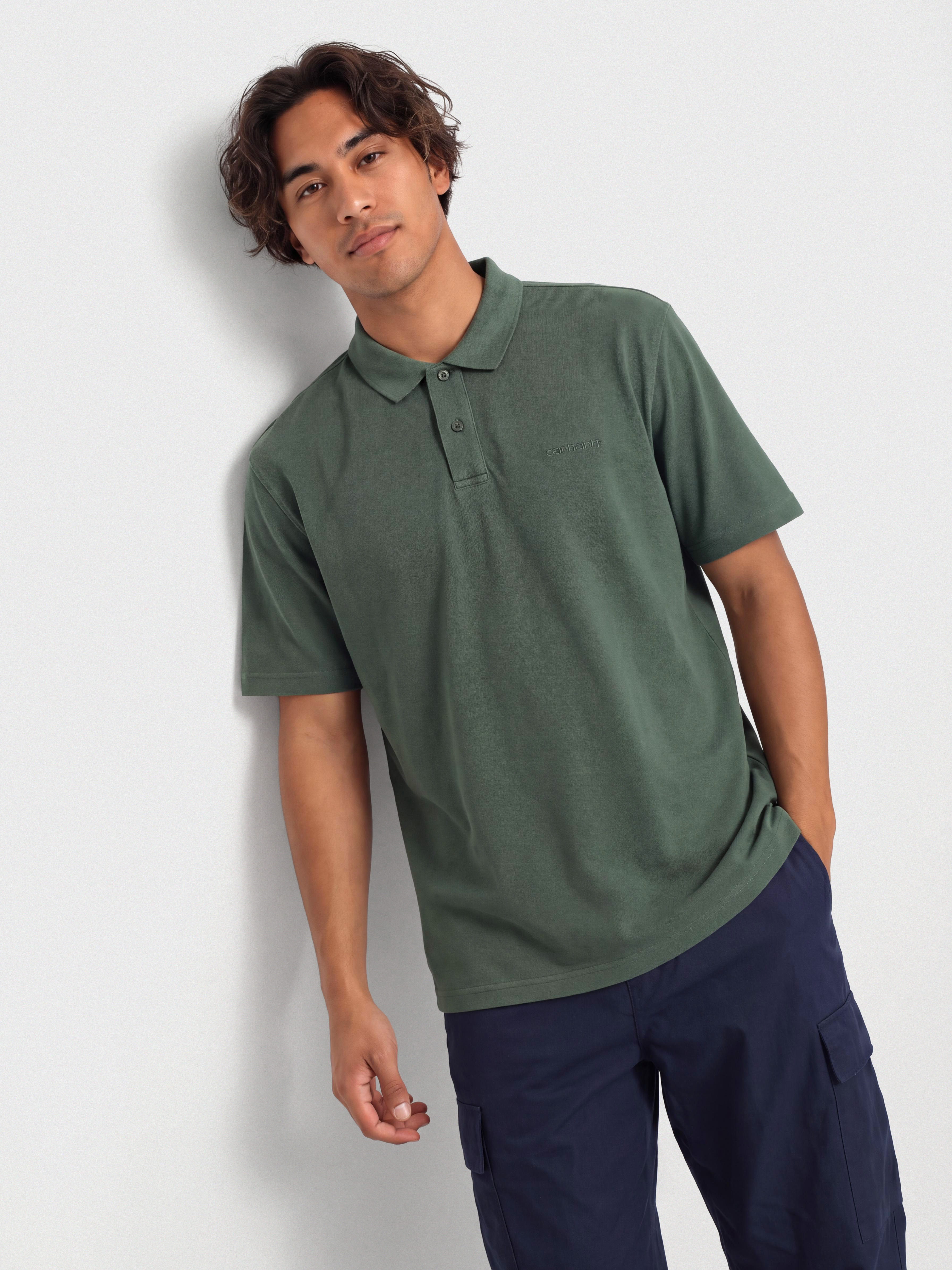 Тениска Carhartt WIP Wayne Polo (dark scarab/garment dyed)