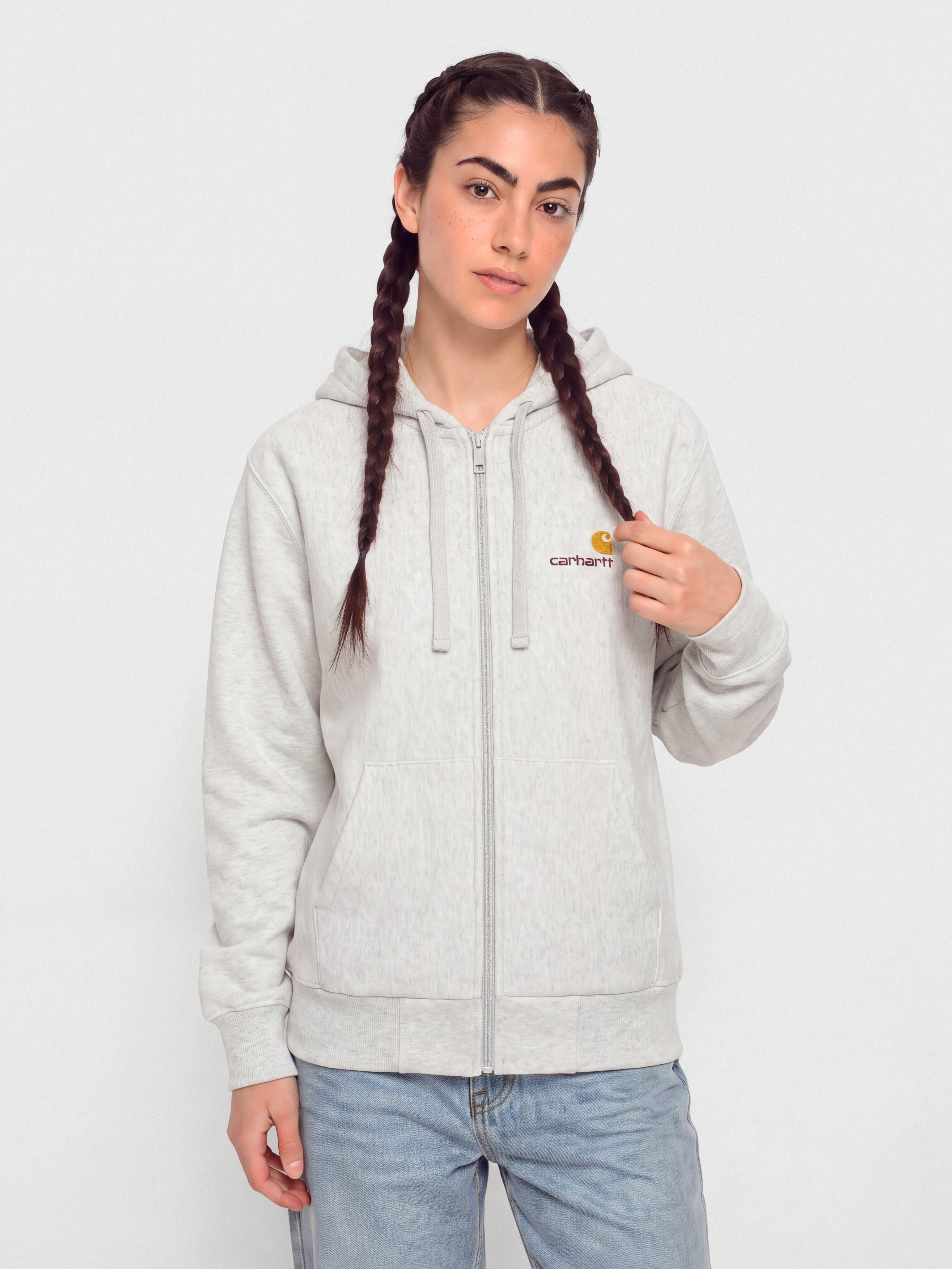 Суитшърт с качулка Carhartt WIP American Script ZHD Wmn (ash heather)