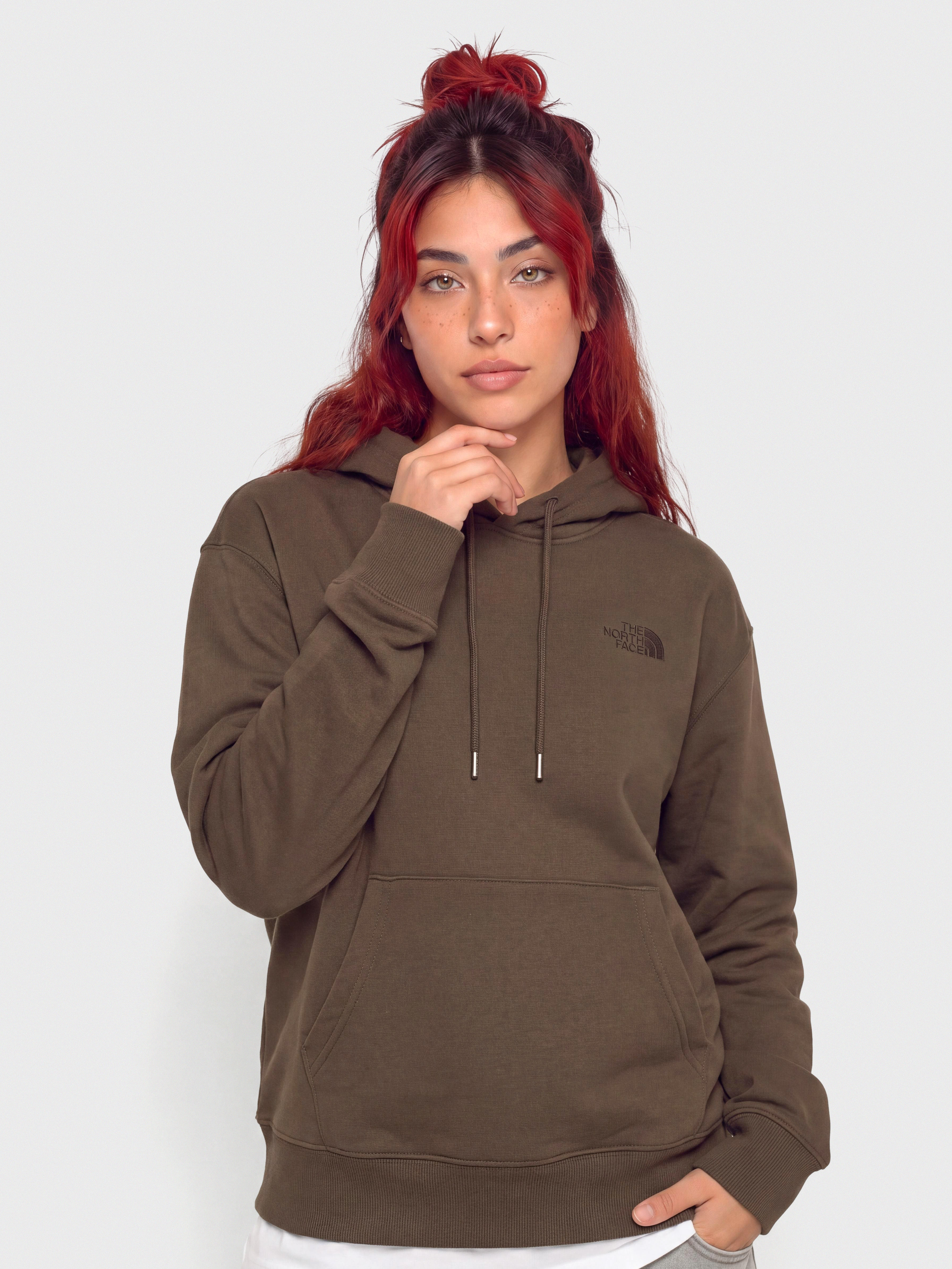 Суитшърт с качулка The North Face Essential Simple Dome Boxy HD Wmn (smokey brown)