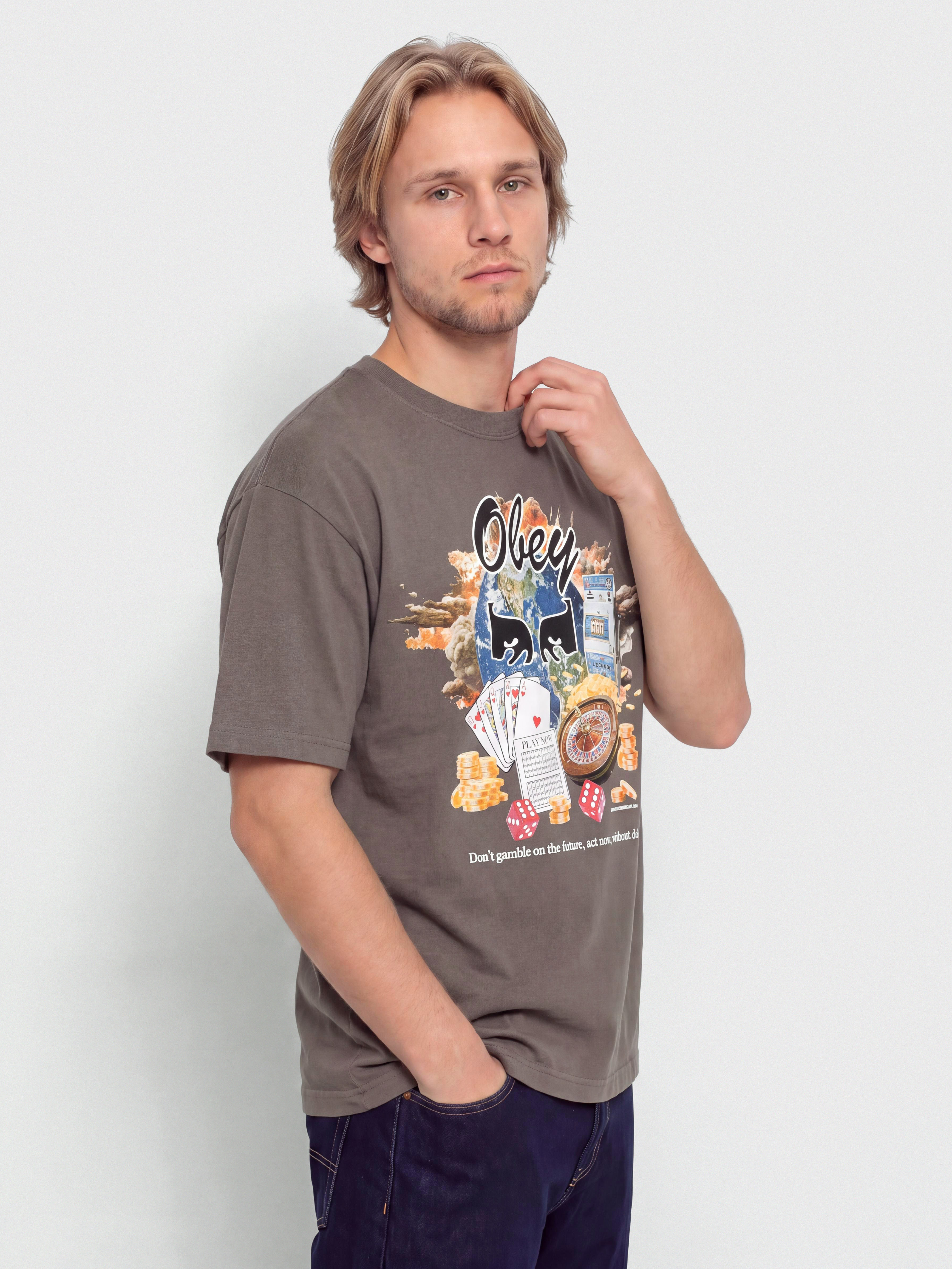 Тениска OBEY Obey Act Now (pigment dusty black)