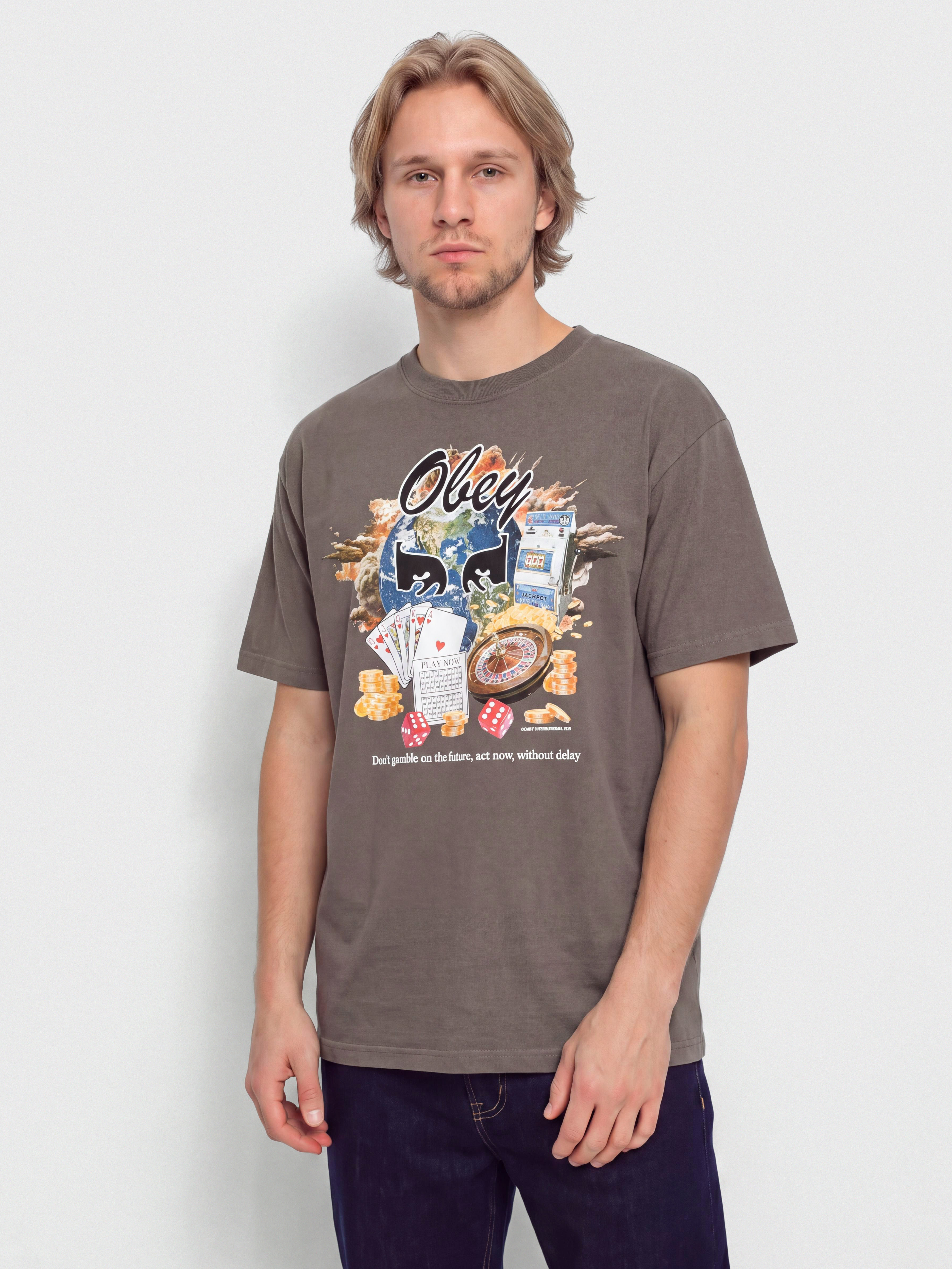 Тениска OBEY Obey Act Now (pigment dusty black)
