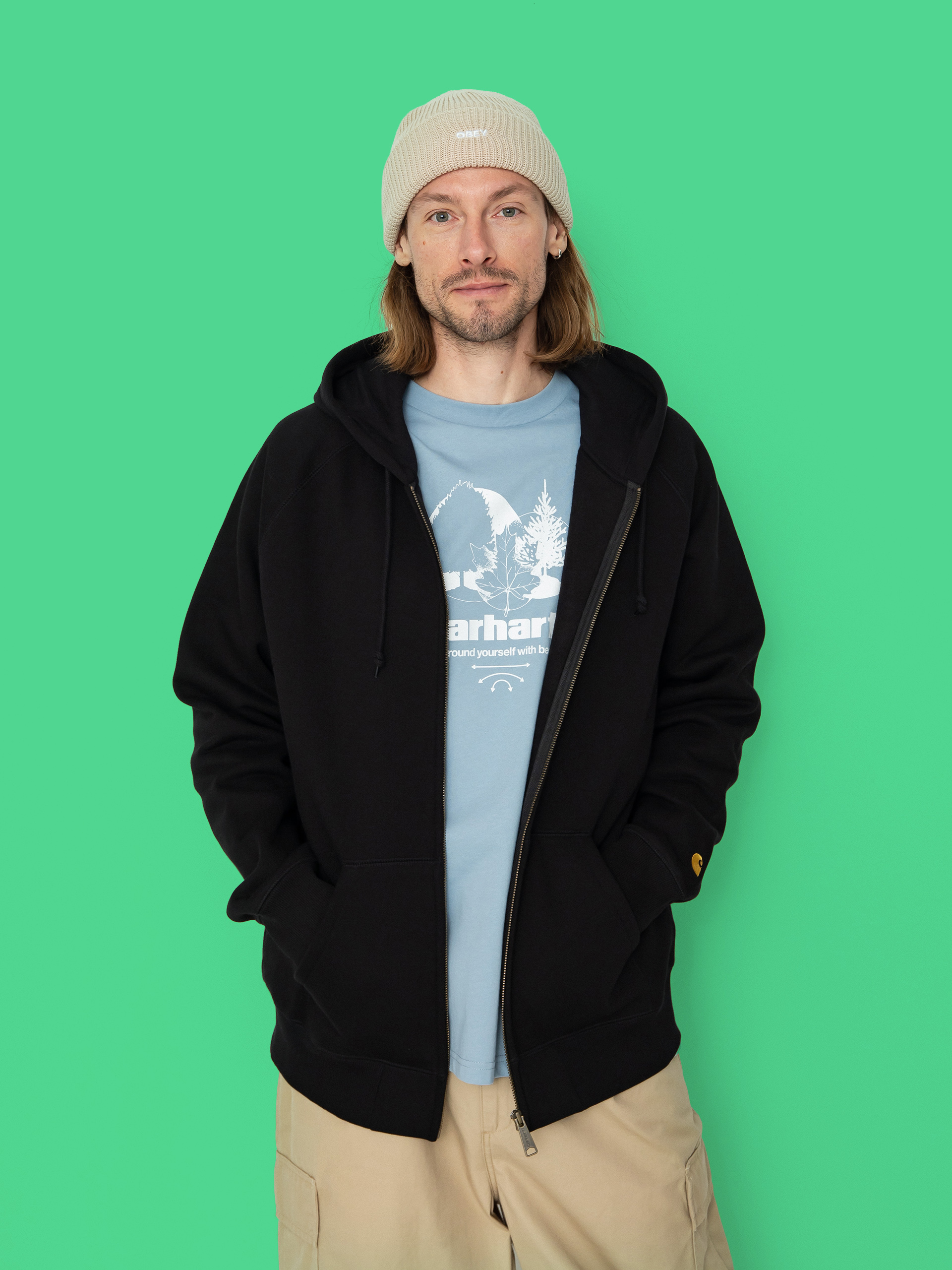 Суитшърт с качулка Carhartt WIP Chase ZHD (black/gold)