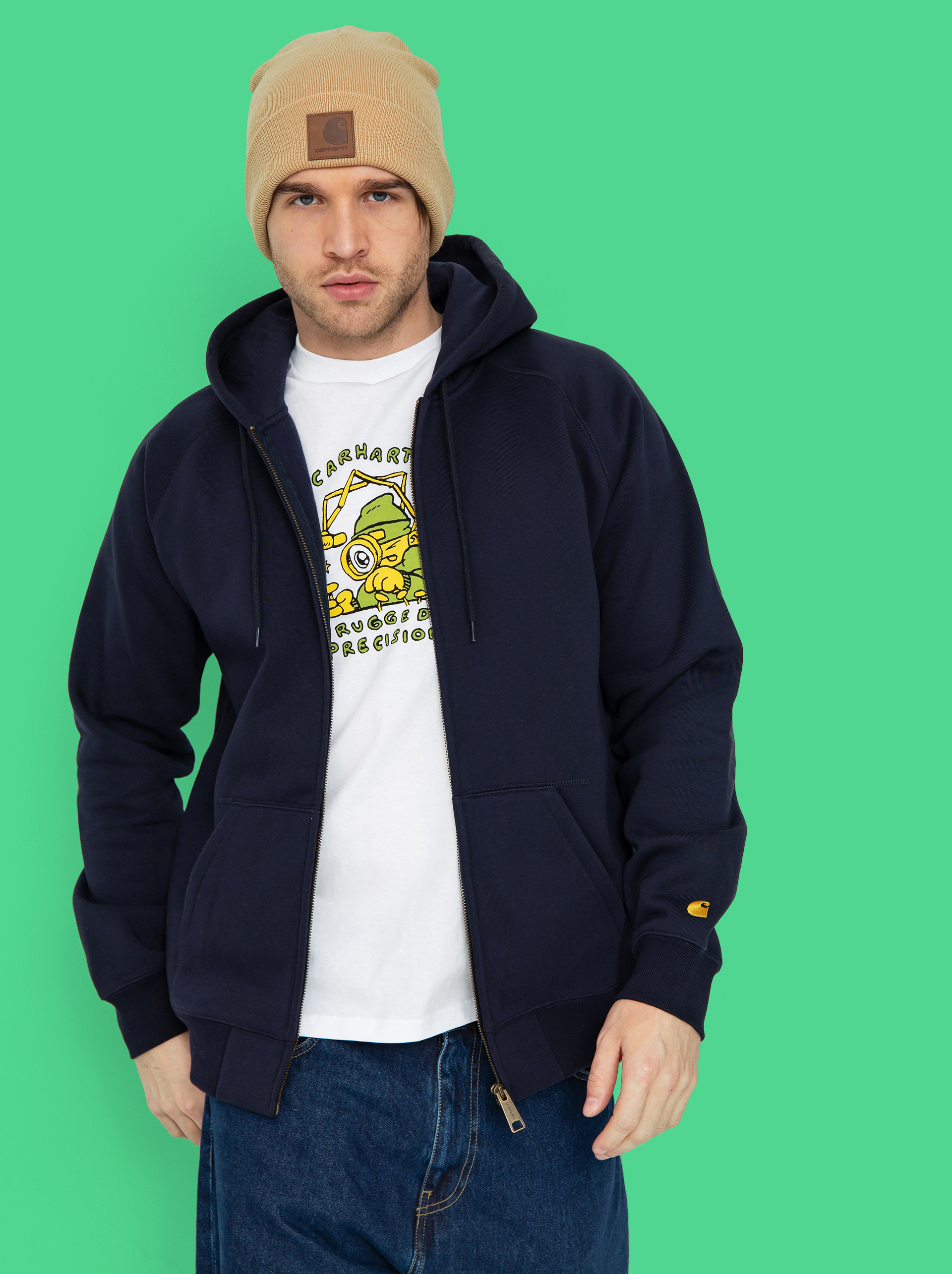 Суитшърт с качулка Carhartt WIP Chase ZHD (dark navy/gold)