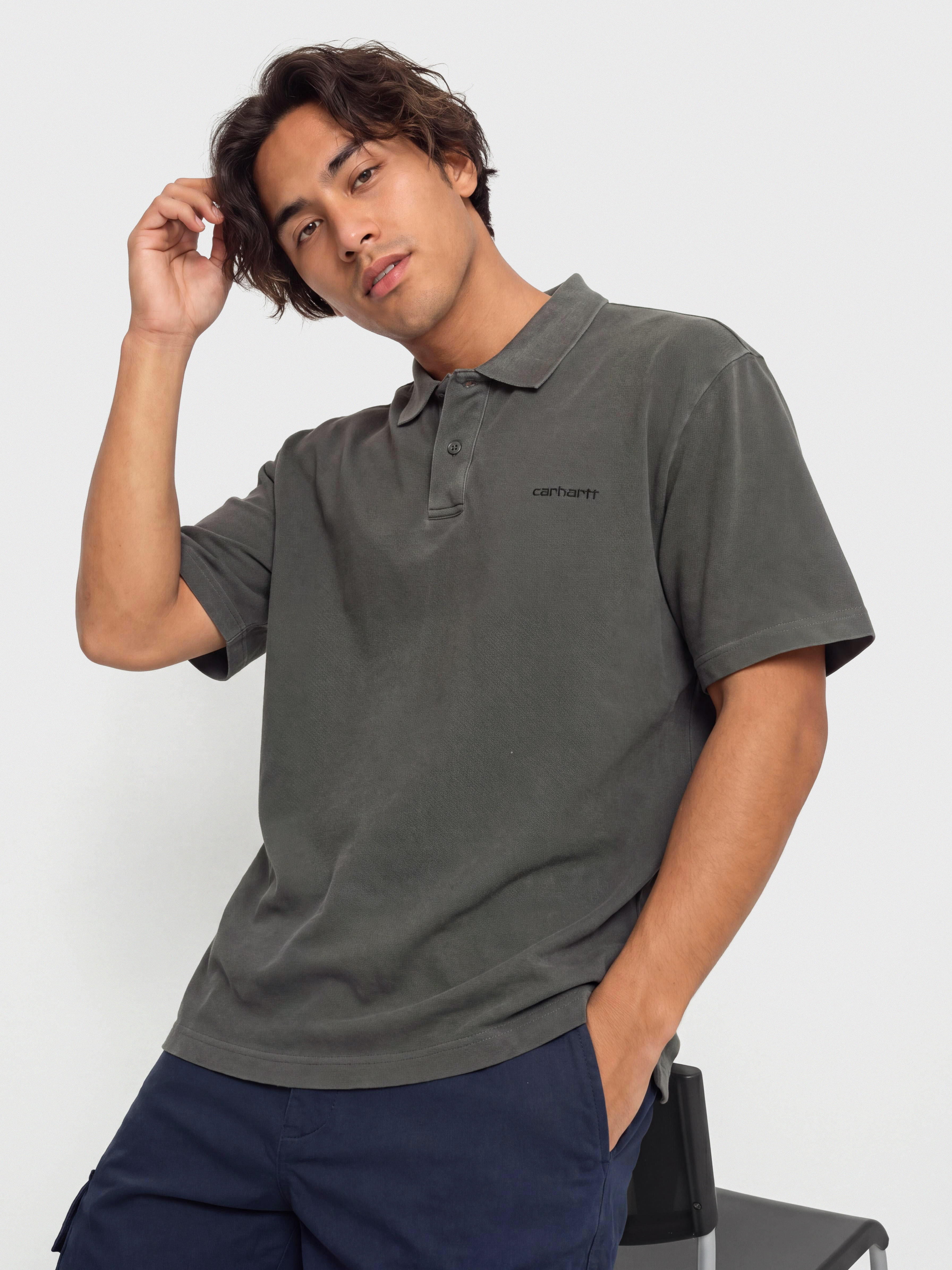 Тениска Carhartt WIP Wayne Polo (black/garment dyed)