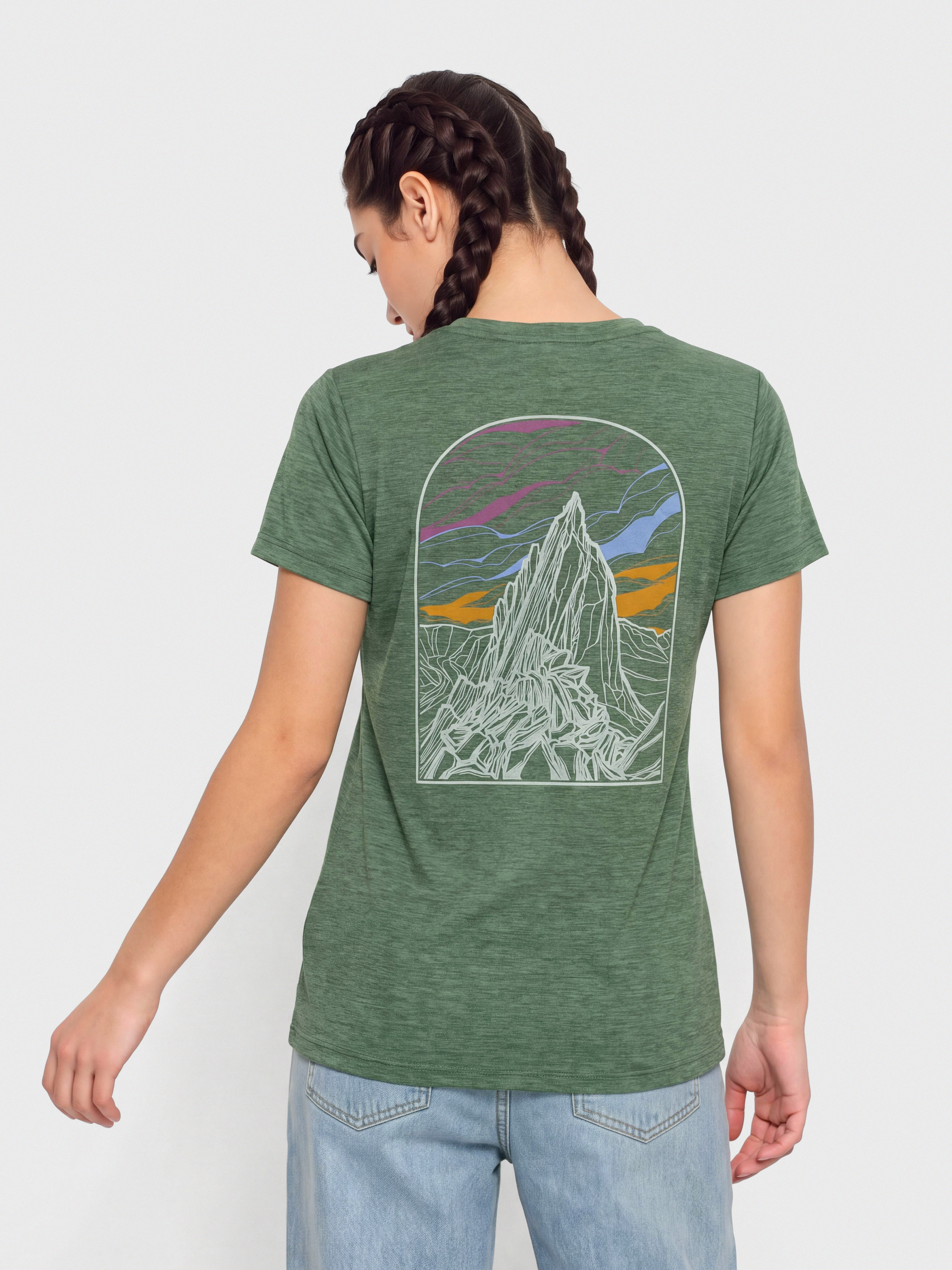 Тениска Patagonia Cap Cool Daily Cloud Crag Wmn (canopy green light canopy green x dye)