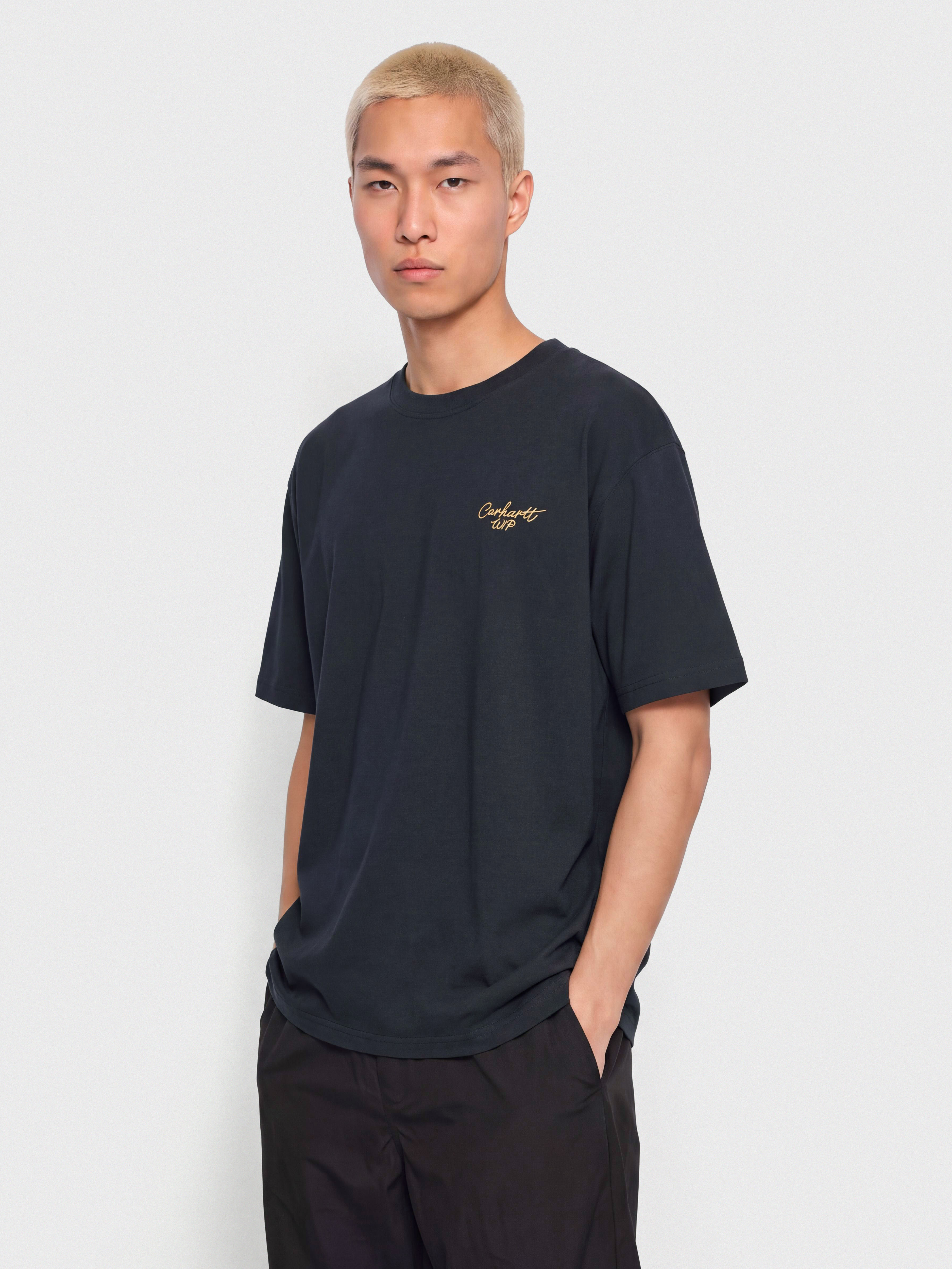 Тениска Carhartt WIP Signature Script (dark navy/wip dusty h)