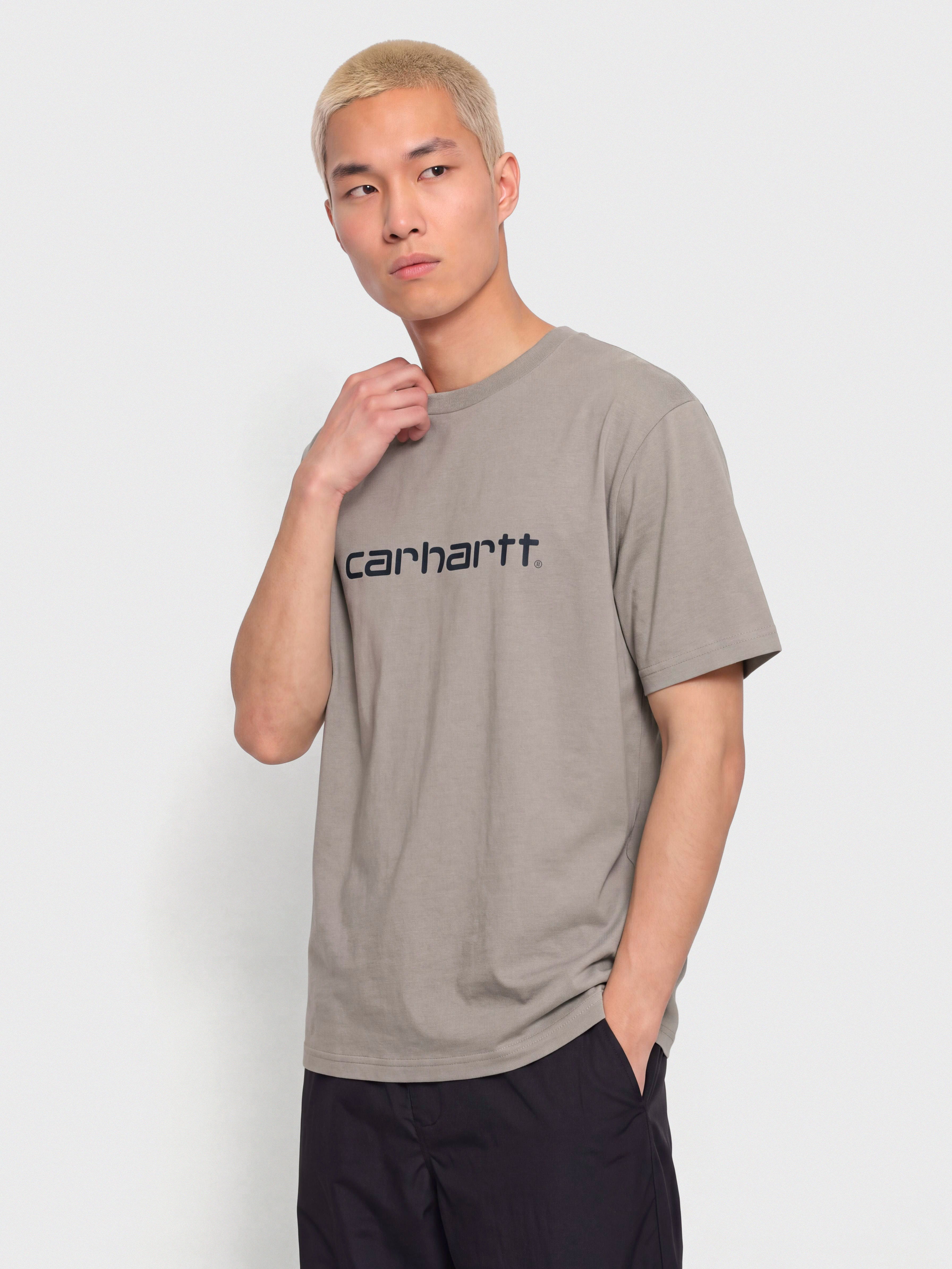 Тениска Carhartt WIP Script (shady grey/dark navy)