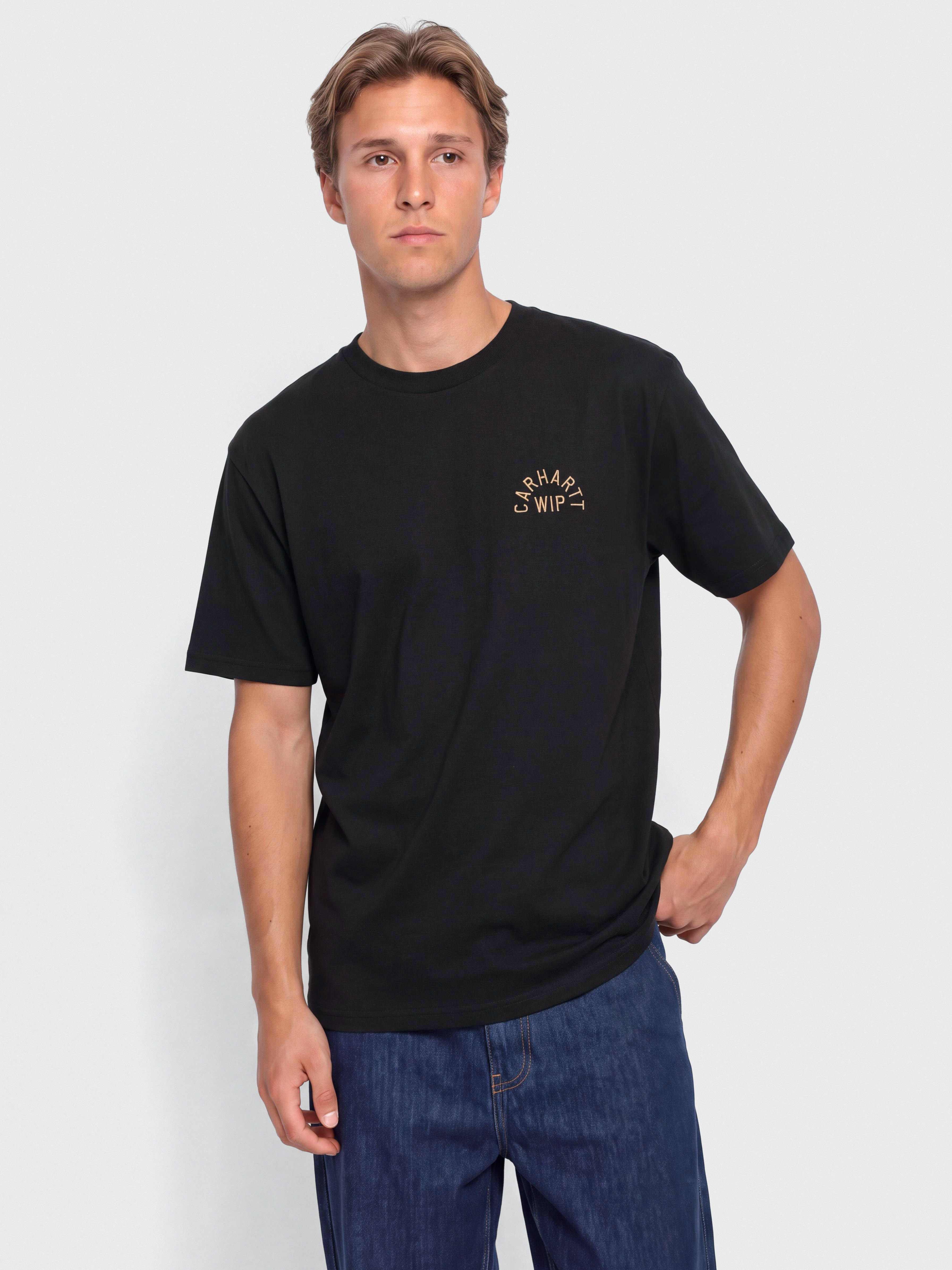 Тениска Carhartt WIP Arch Script (black/wip h brown)