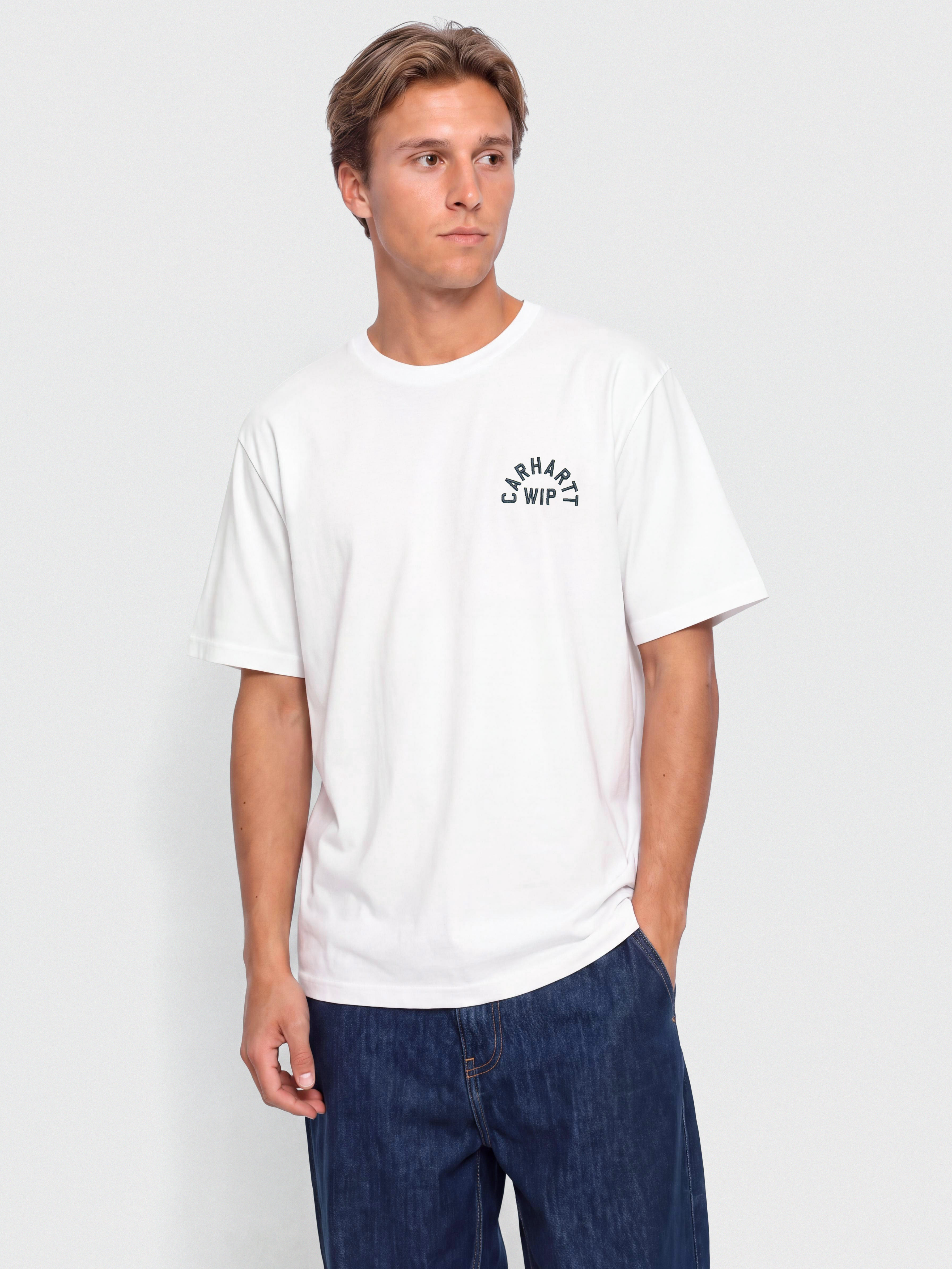 Тениска Carhartt WIP Arch Script (white/dark navy)