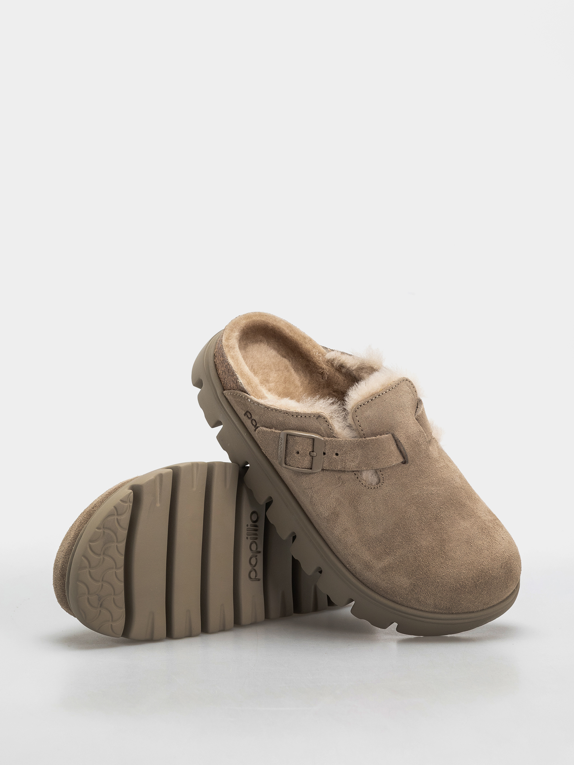 Чехли Birkenstock Boston Chunky Shearling Suede Leather Narrow Wmn (taupe)