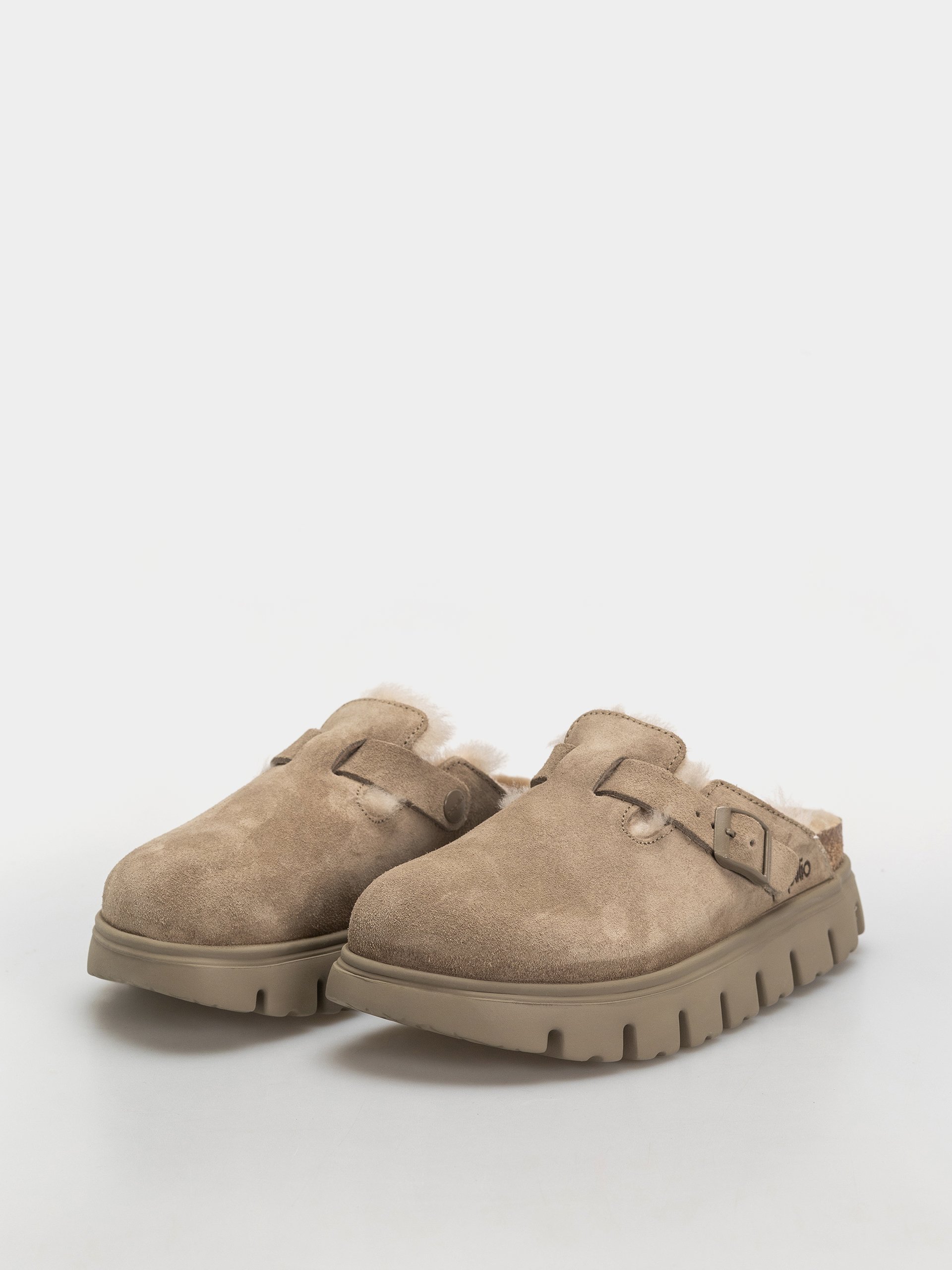 Чехли Birkenstock Boston Chunky Shearling Suede Leather Narrow Wmn (taupe)