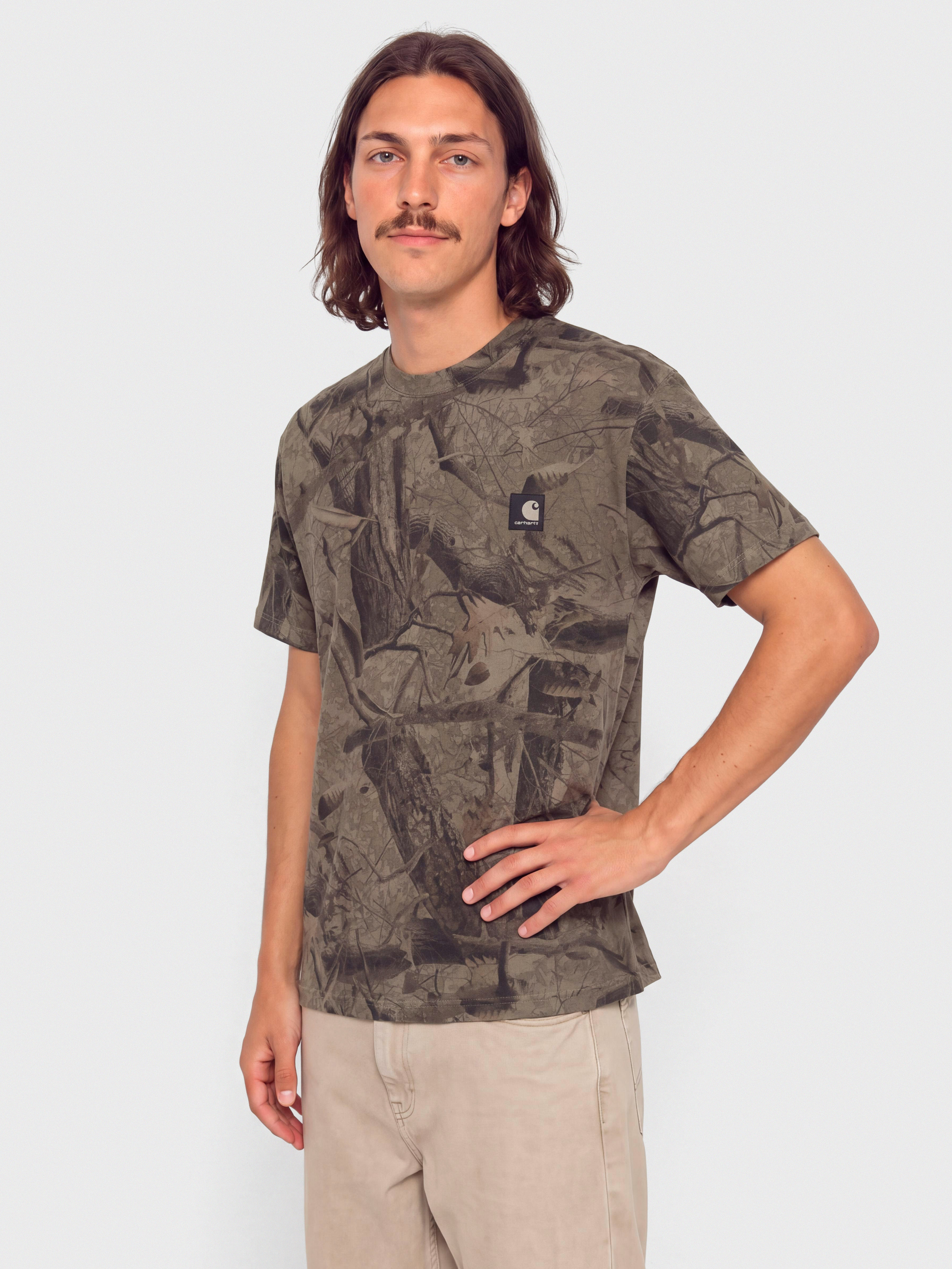 Тениска Carhartt WIP Feather Tree (camo feather tree khaki/shungite/garment dyed)