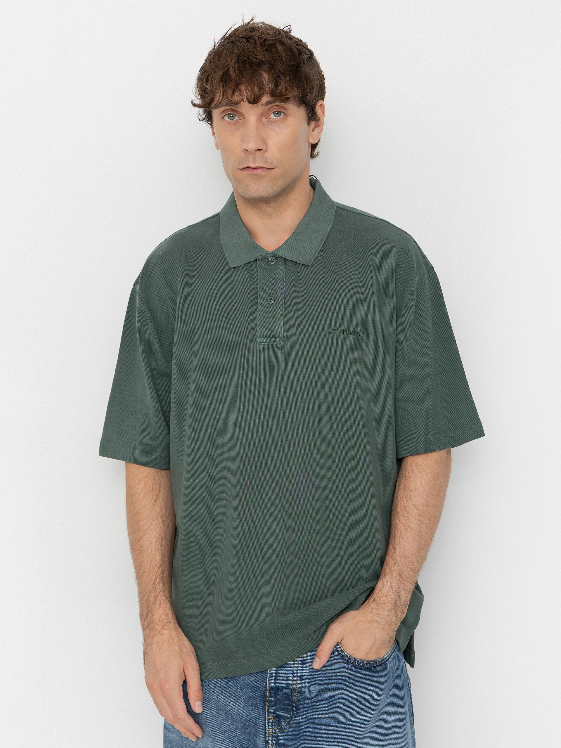 Тениска Carhartt WIP Wayne Polo (dark scarab/garment dyed)