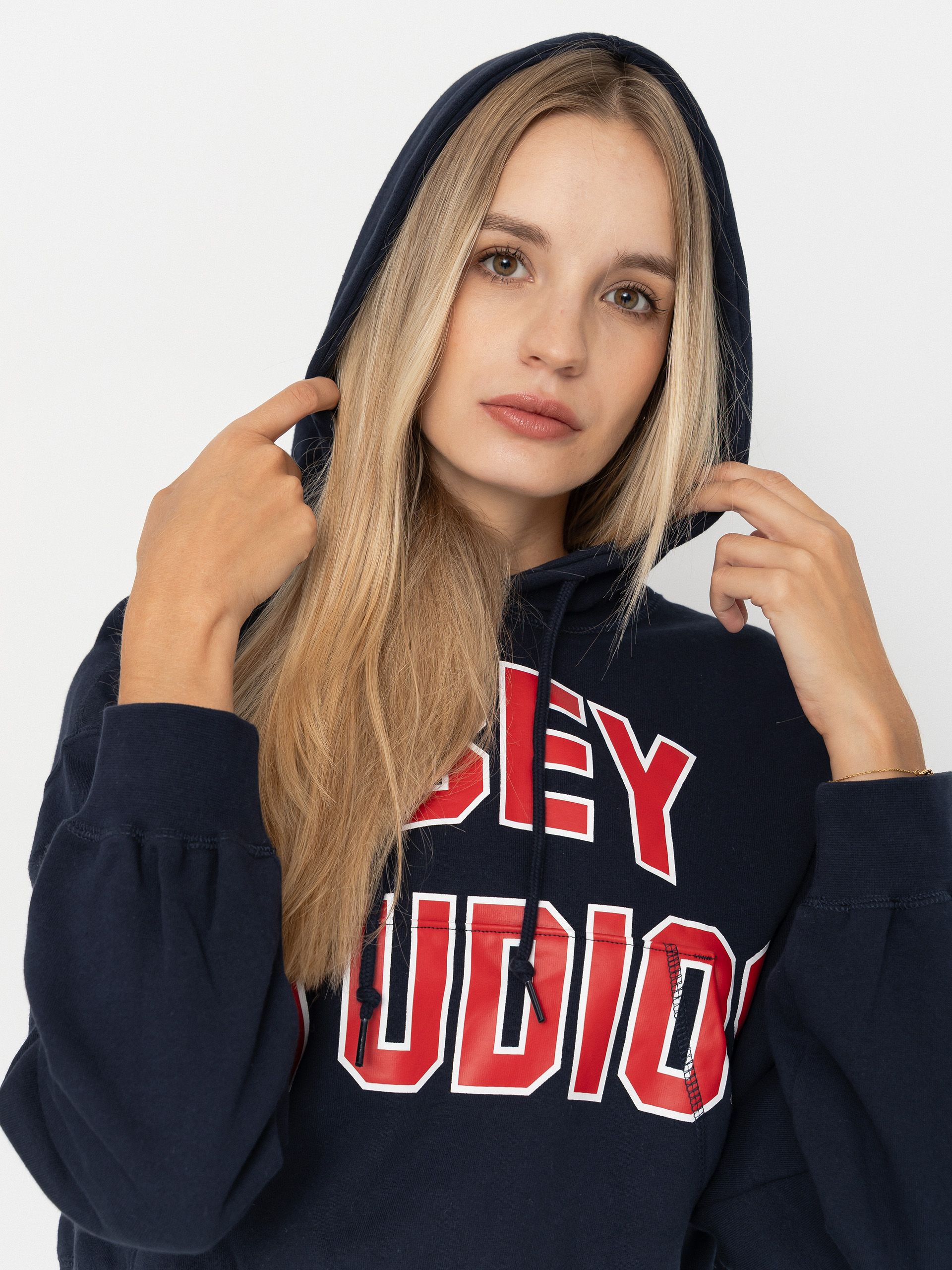Суитшърт с качулка OBEY Studios Collegiate HD Wmn (dark navy)