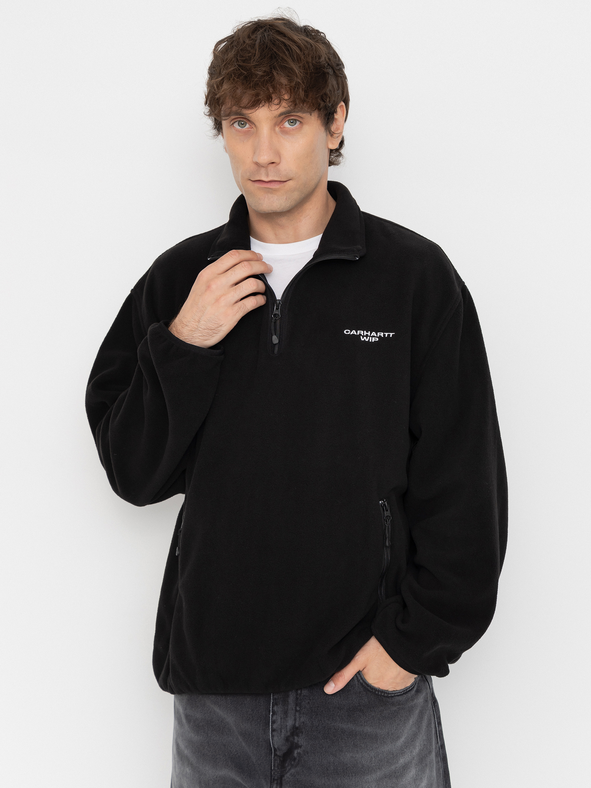 Поларени суитшърт Carhartt WIP Edmore Half Zip (black/white)